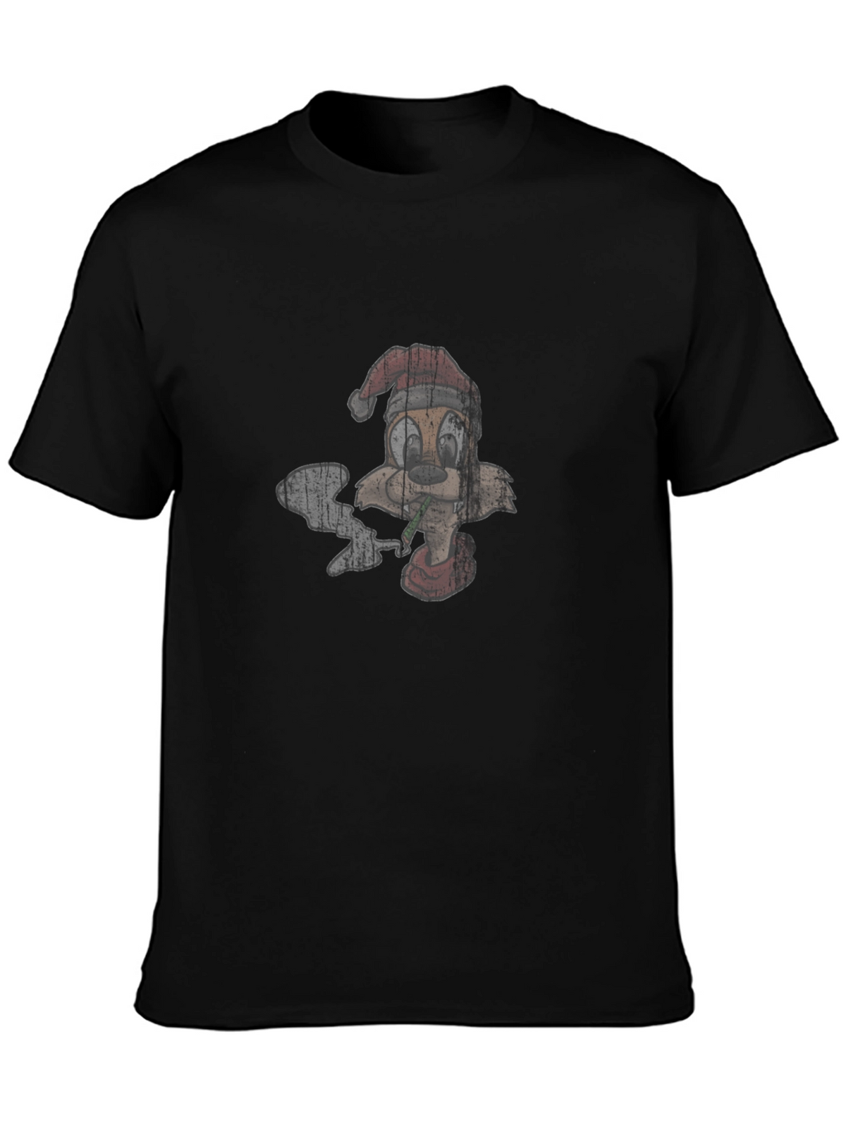 Cartoon Smoking Squirrel Santa Hat T-Shirt