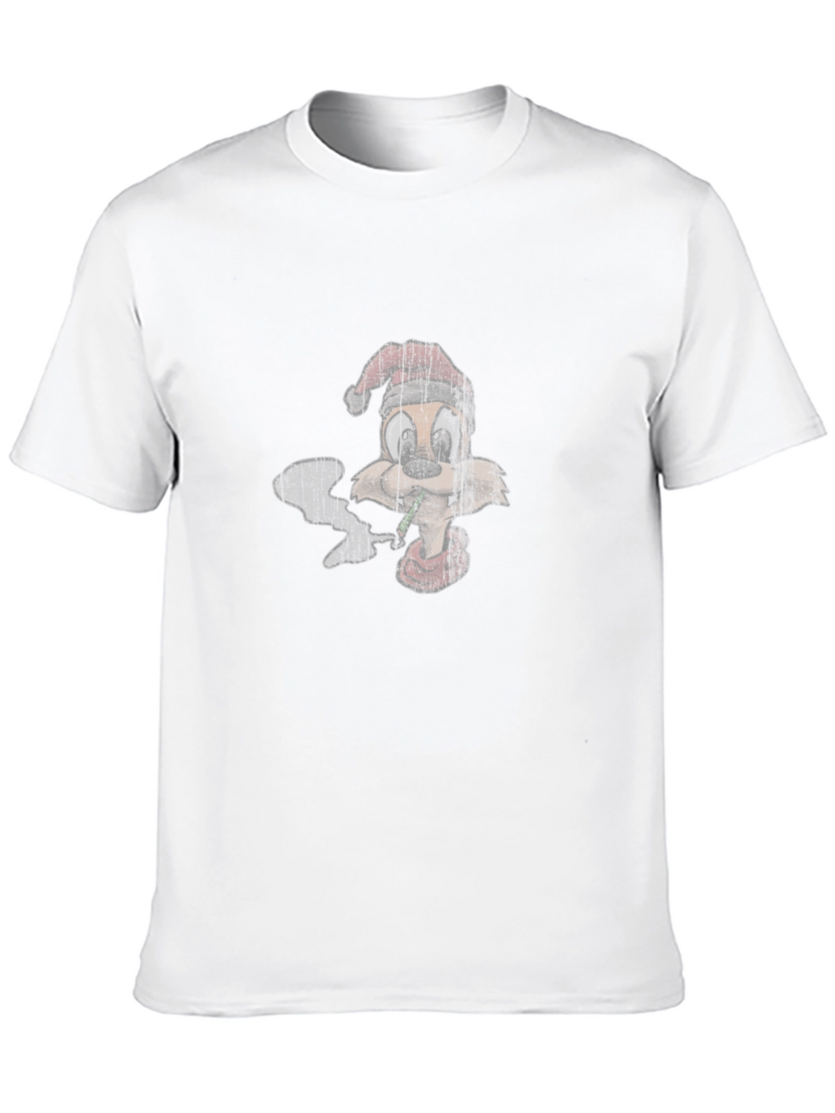 Cartoon Smoking Squirrel Santa Hat T-Shirt
