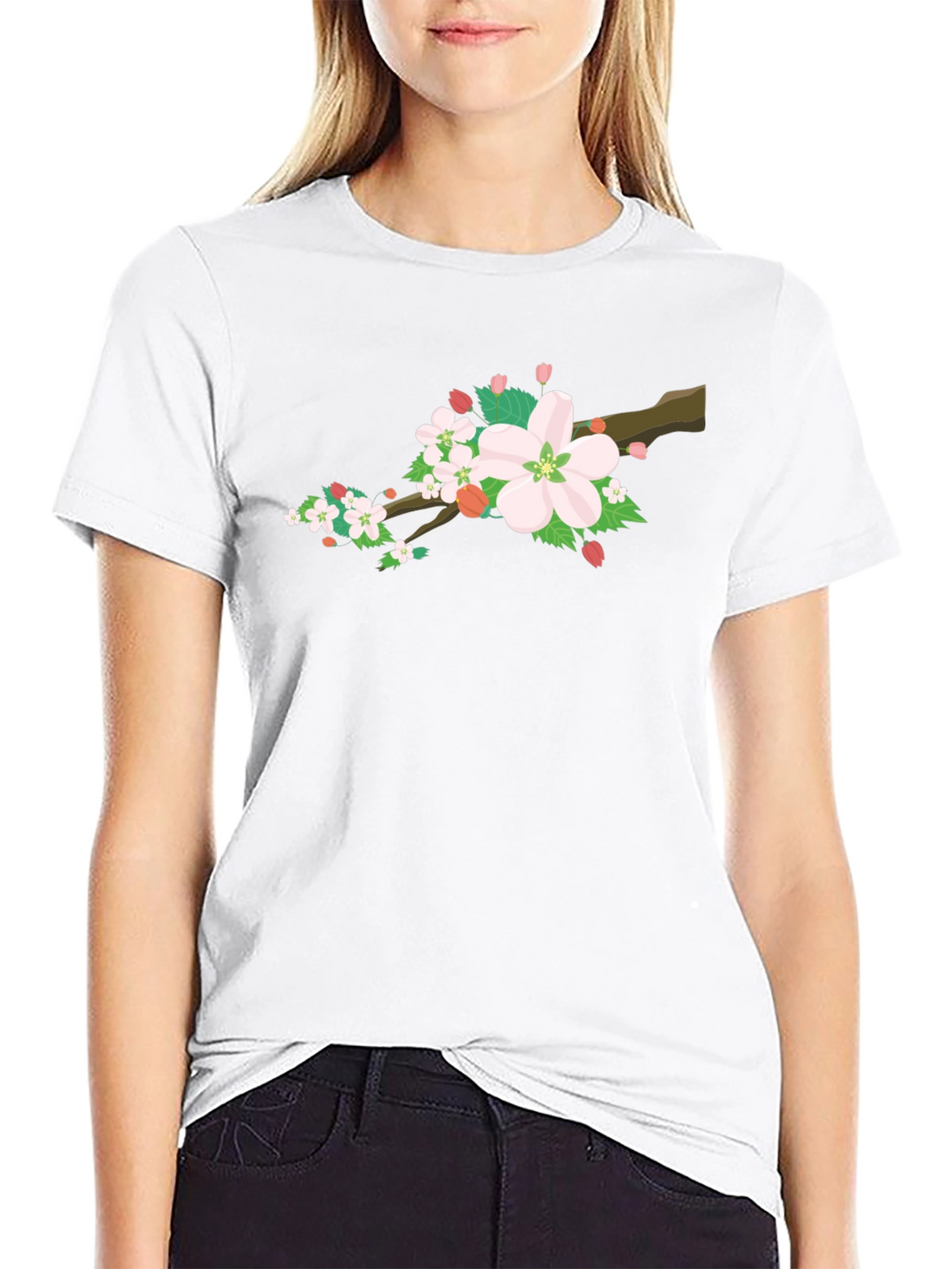 Cherry Blossom Graphic Tee - Black Cotton Blend