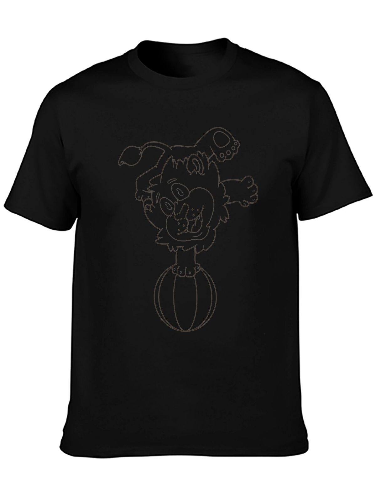 Black T-Shirt with Cartoon Dog on Ball Design