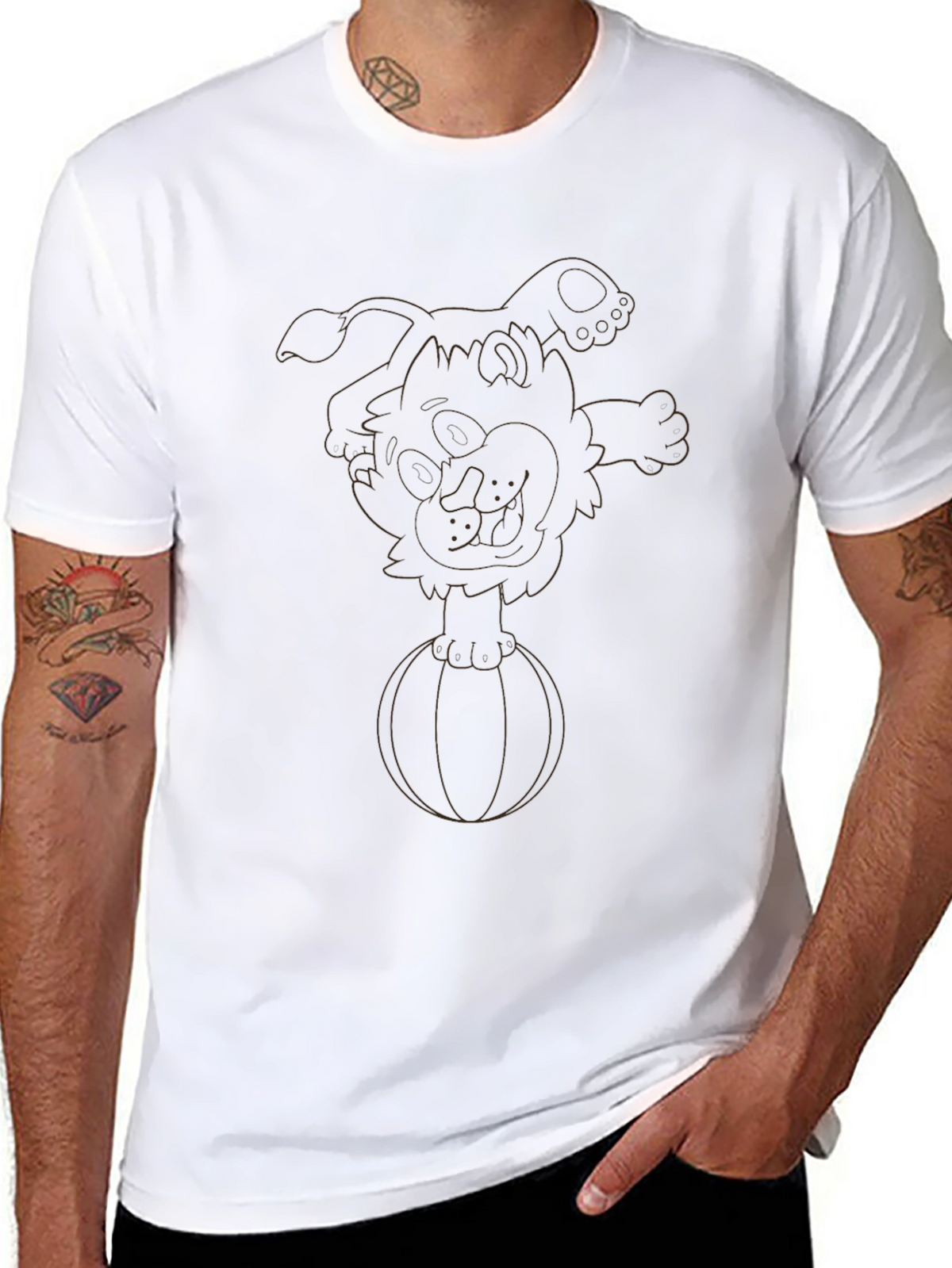 Black T-Shirt with Cartoon Dog on Ball Design