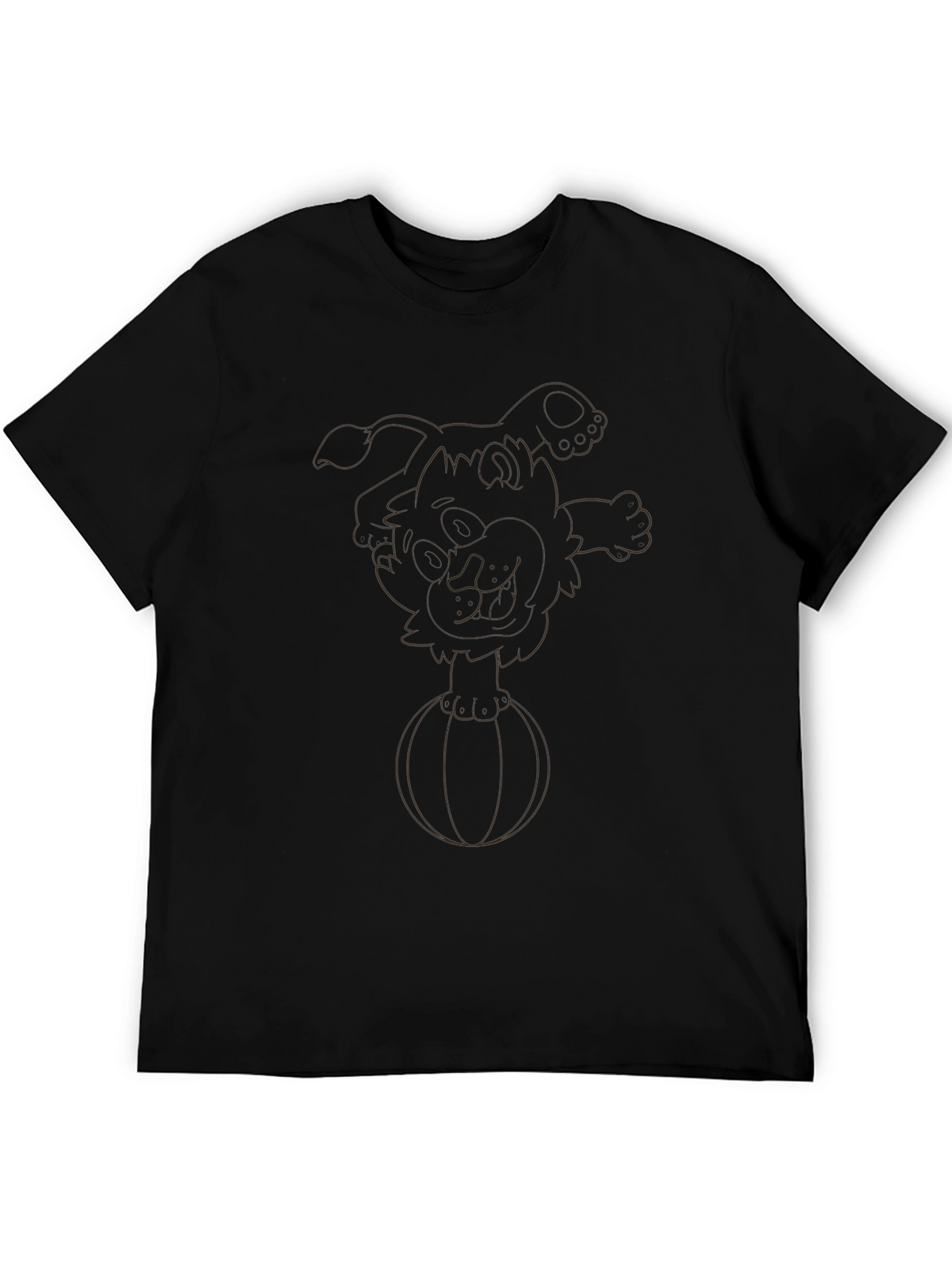 Black T-Shirt with Cartoon Dog on Ball Design