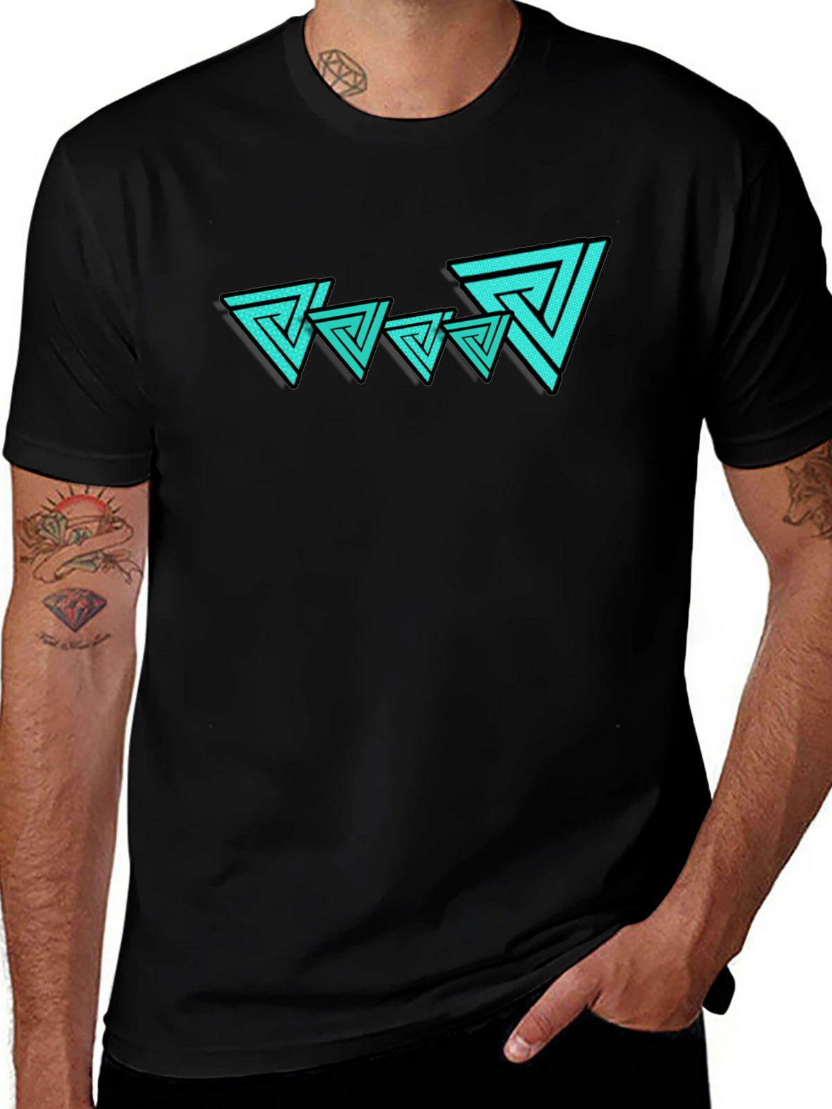 Abstract Triangle Graphic Tee - Mens Black T-Shirt