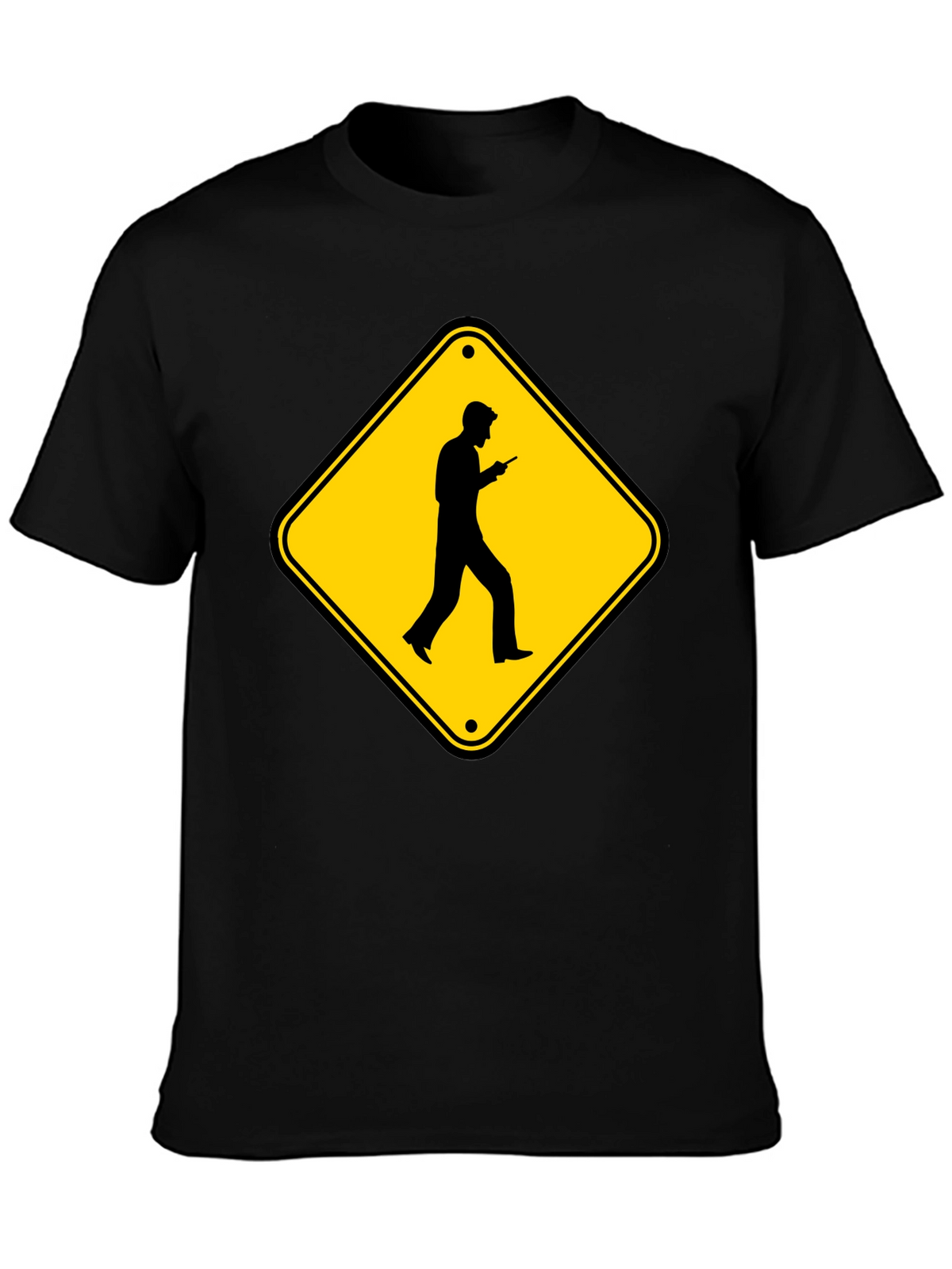Caution Cellphone Walker Black T-Shirt