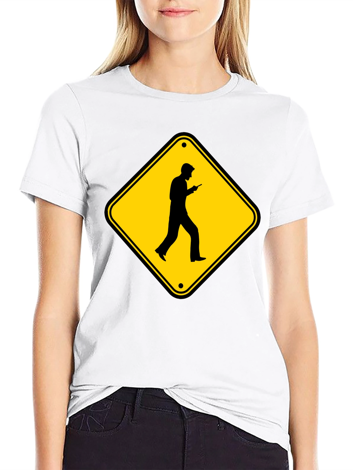 Caution Cellphone Walker Black T-Shirt