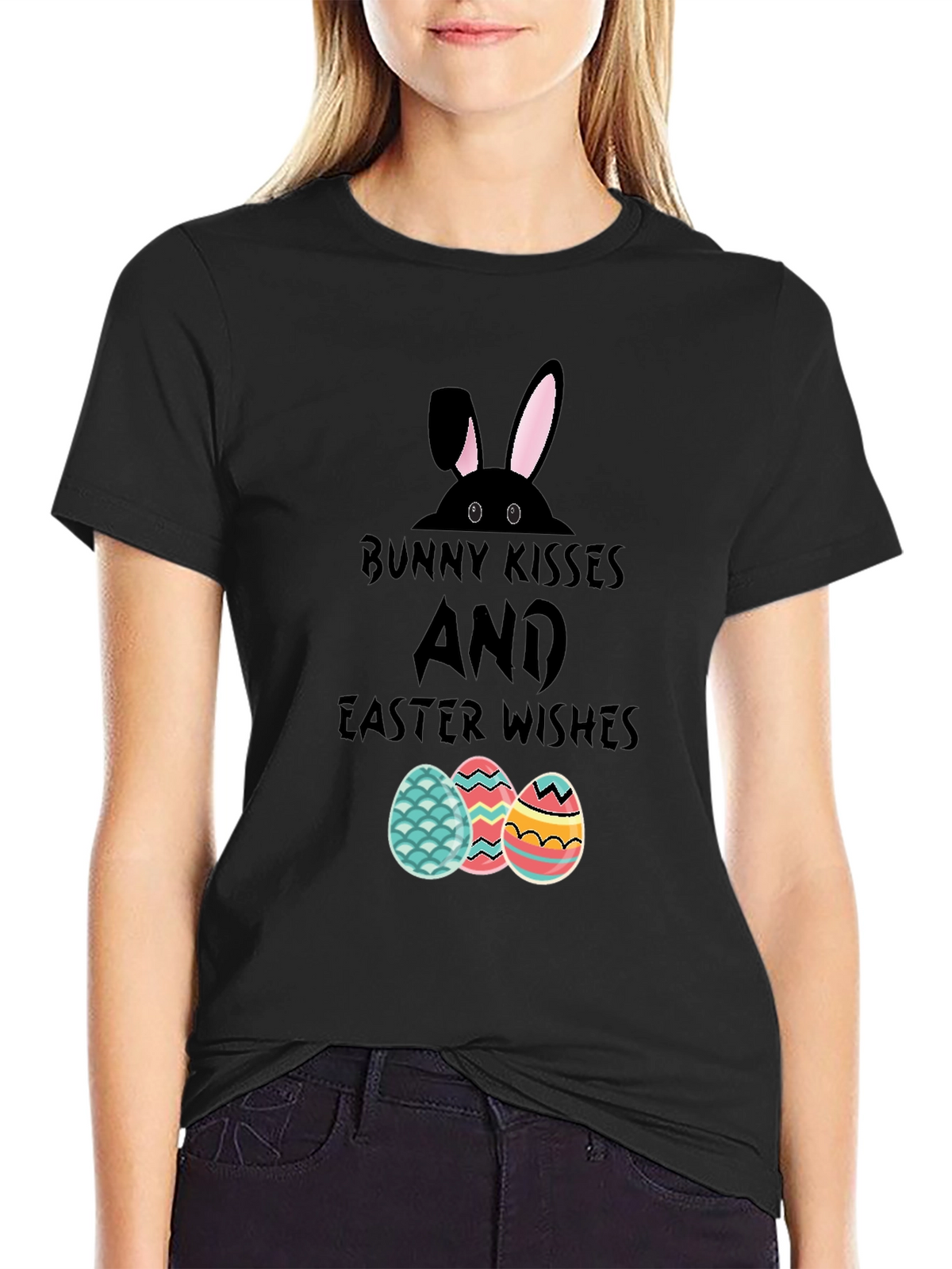 Bunny Kisses Easter Wishes Graphic T-Shirt
