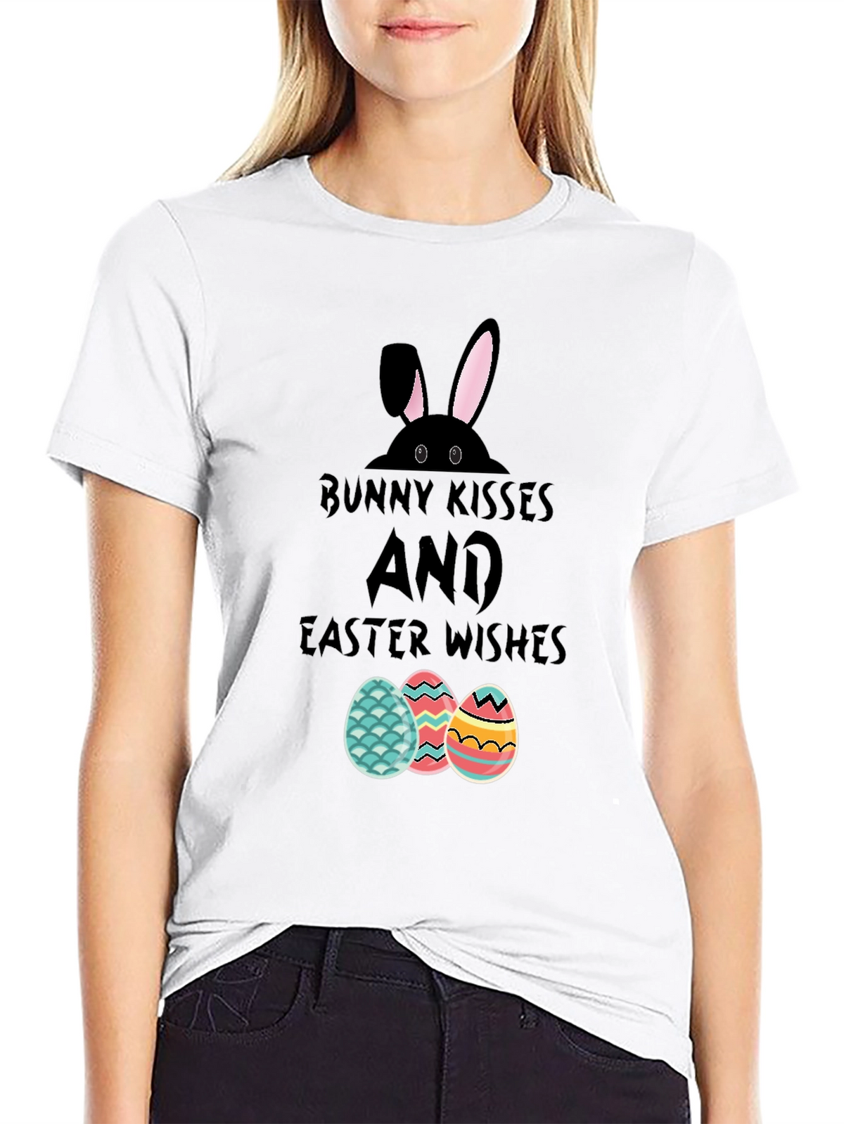 Bunny Kisses Easter Wishes Graphic T-Shirt