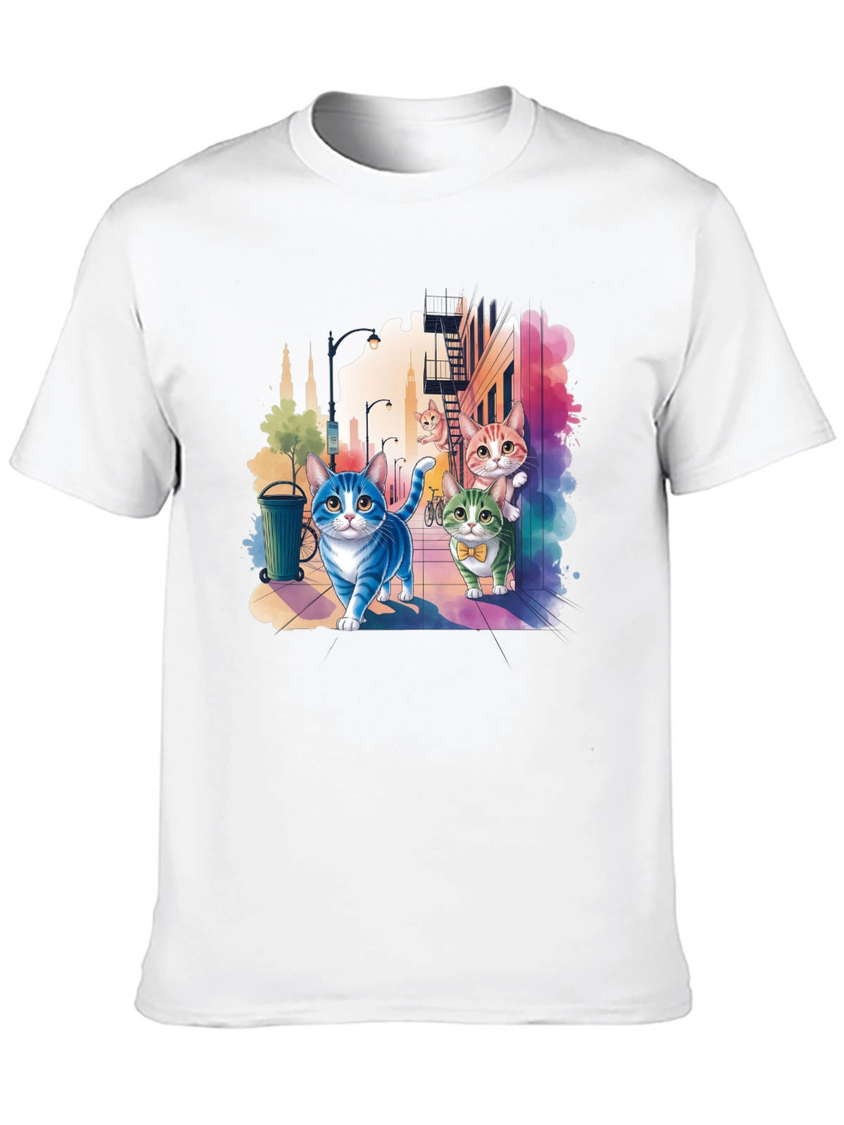 Whimsical Cats Cityscape Graphic Tee