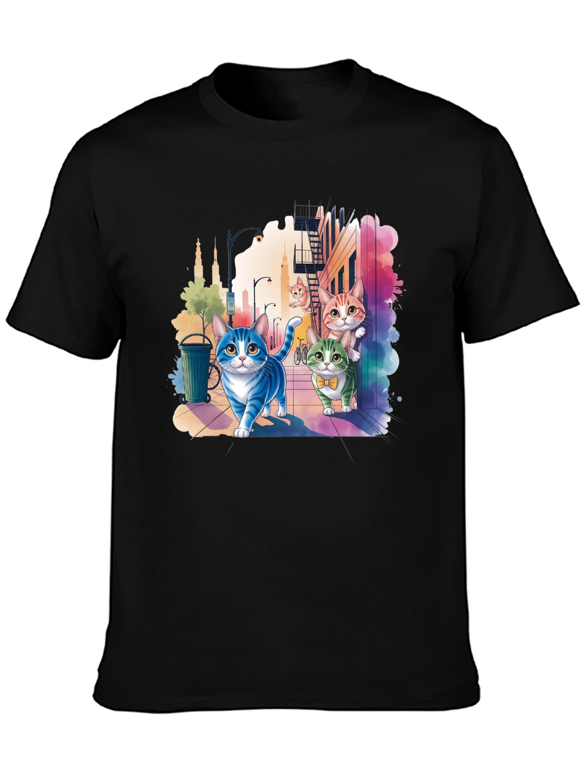 Whimsical Cats Cityscape Graphic Tee