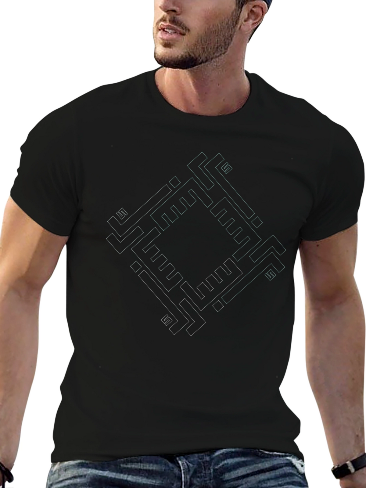 Geometric Diamond Pattern Black T-Shirt