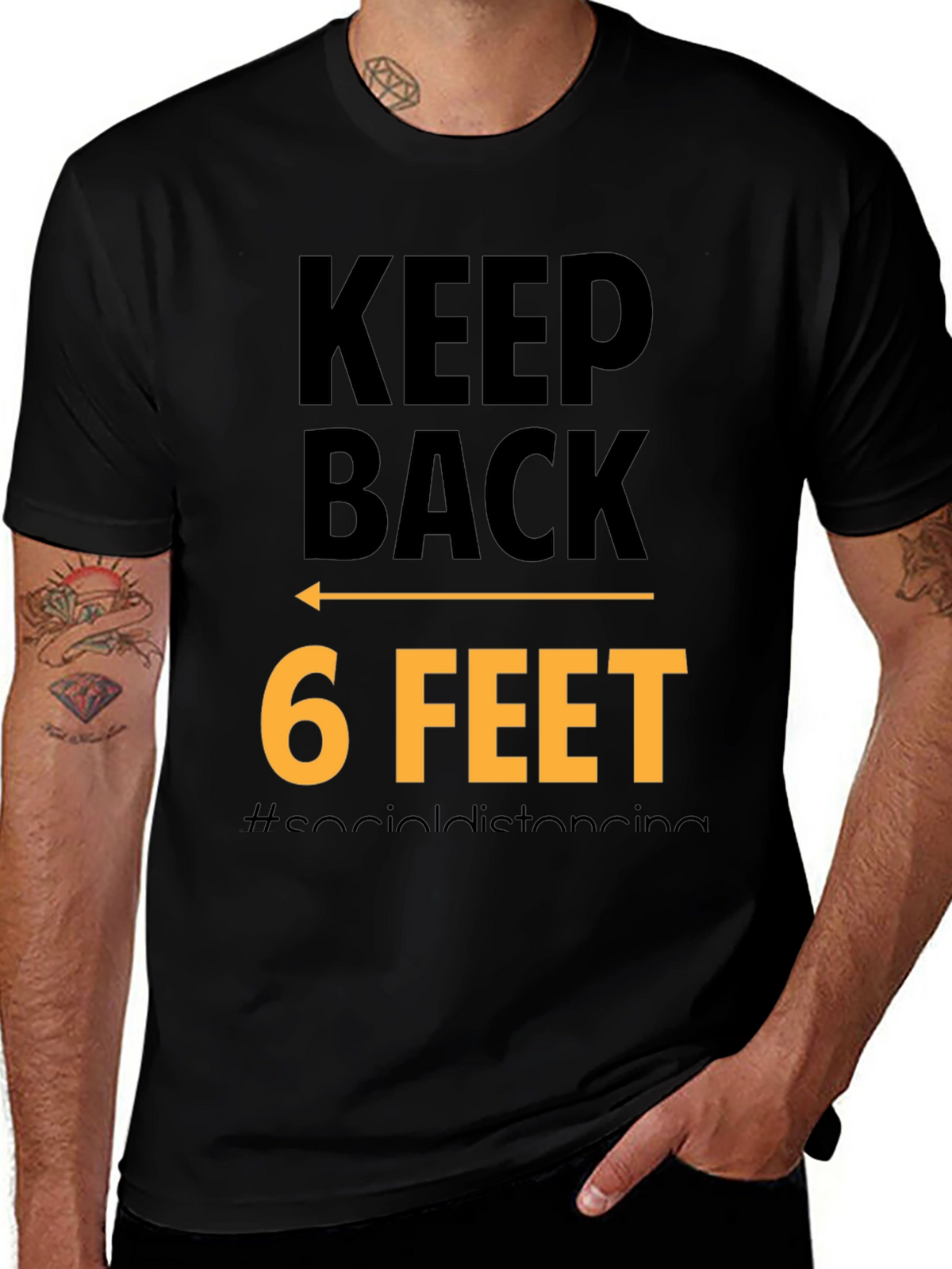 Keep Back 6 Feet Social Distancing Black T-Shirt