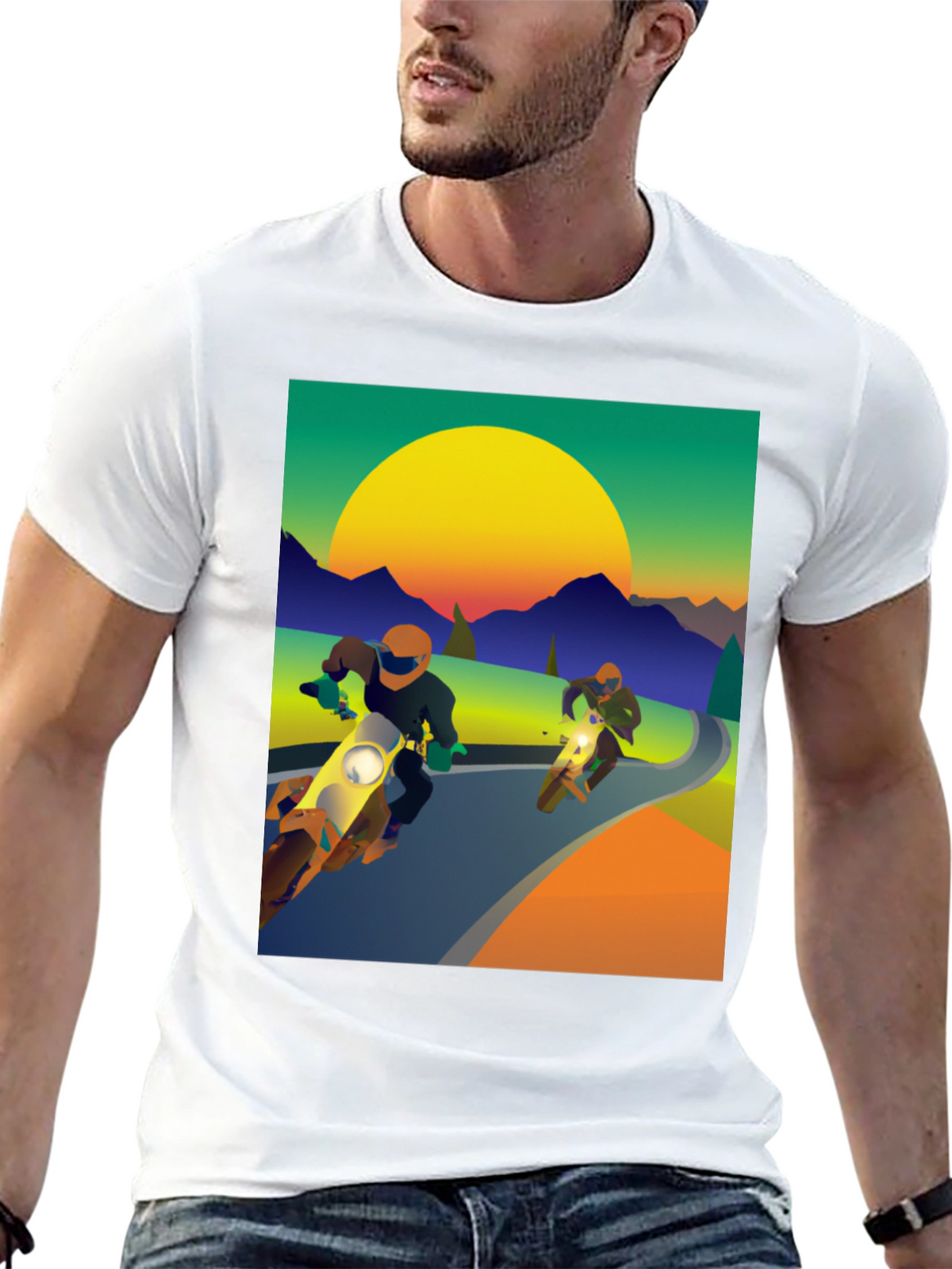 Motorcycle Graphic Tee - Ride into the Sunset!