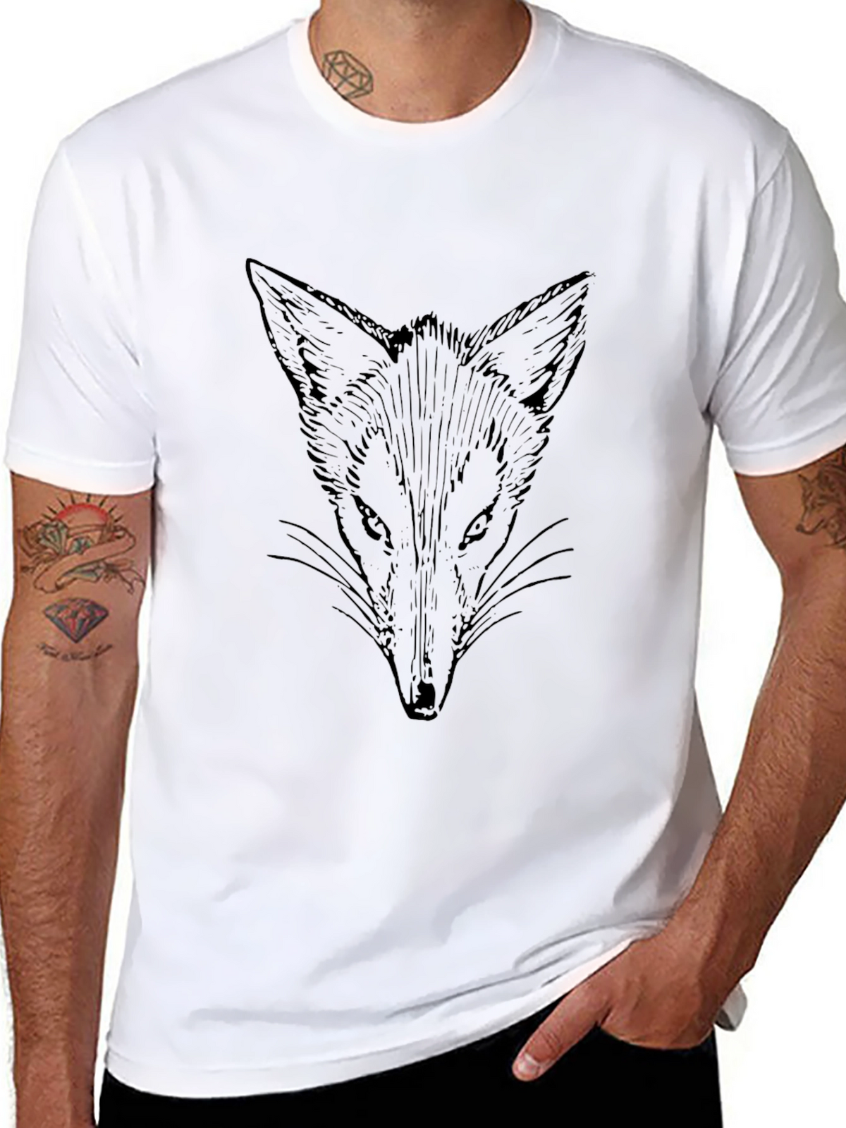 Fox Graphic Print Black T-Shirt for Men
