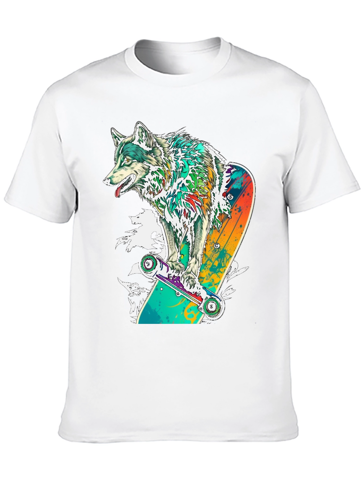 Wolf Skateboarder Graphic Black T-Shirt