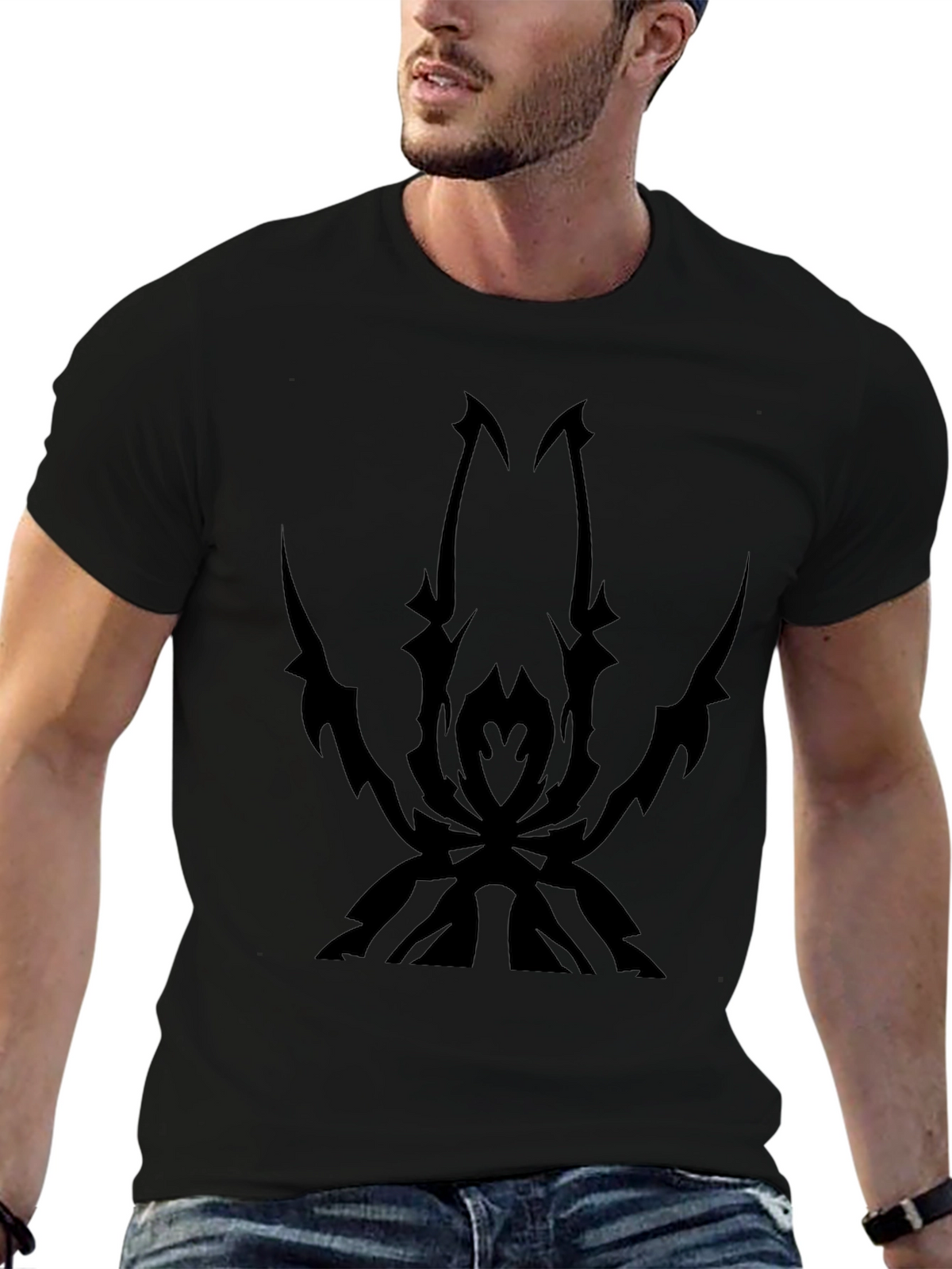 Mens Black T-Shirt with Spider Design