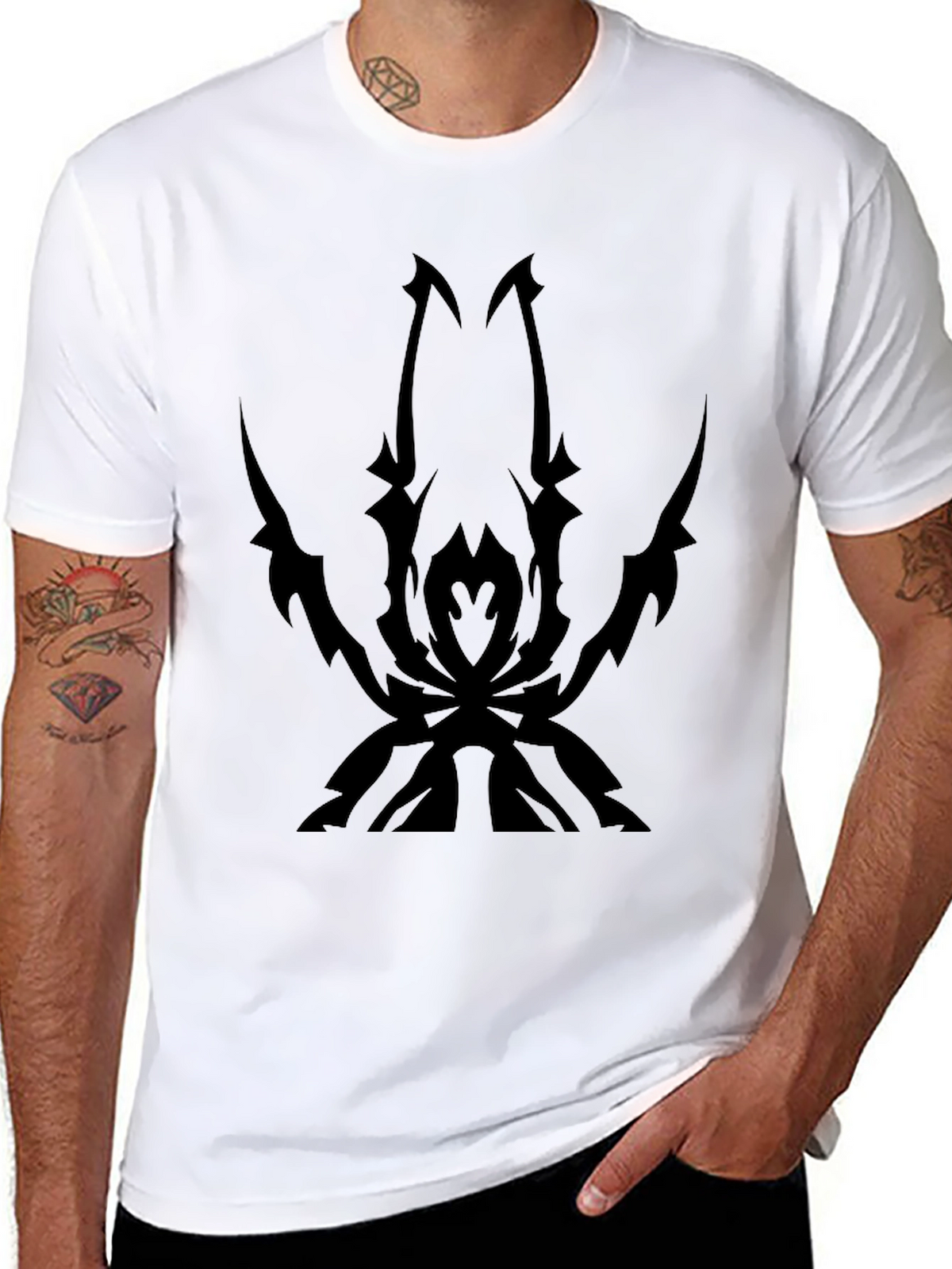Mens Black T-Shirt with Spider Design