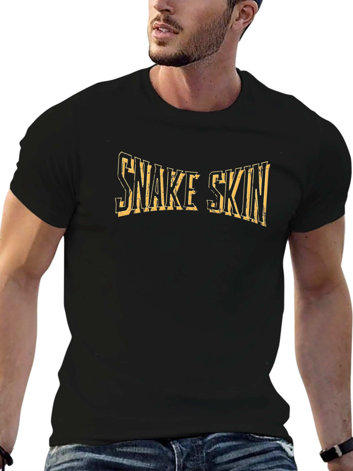 Snake Skin Graphic Print Black T-Shirt