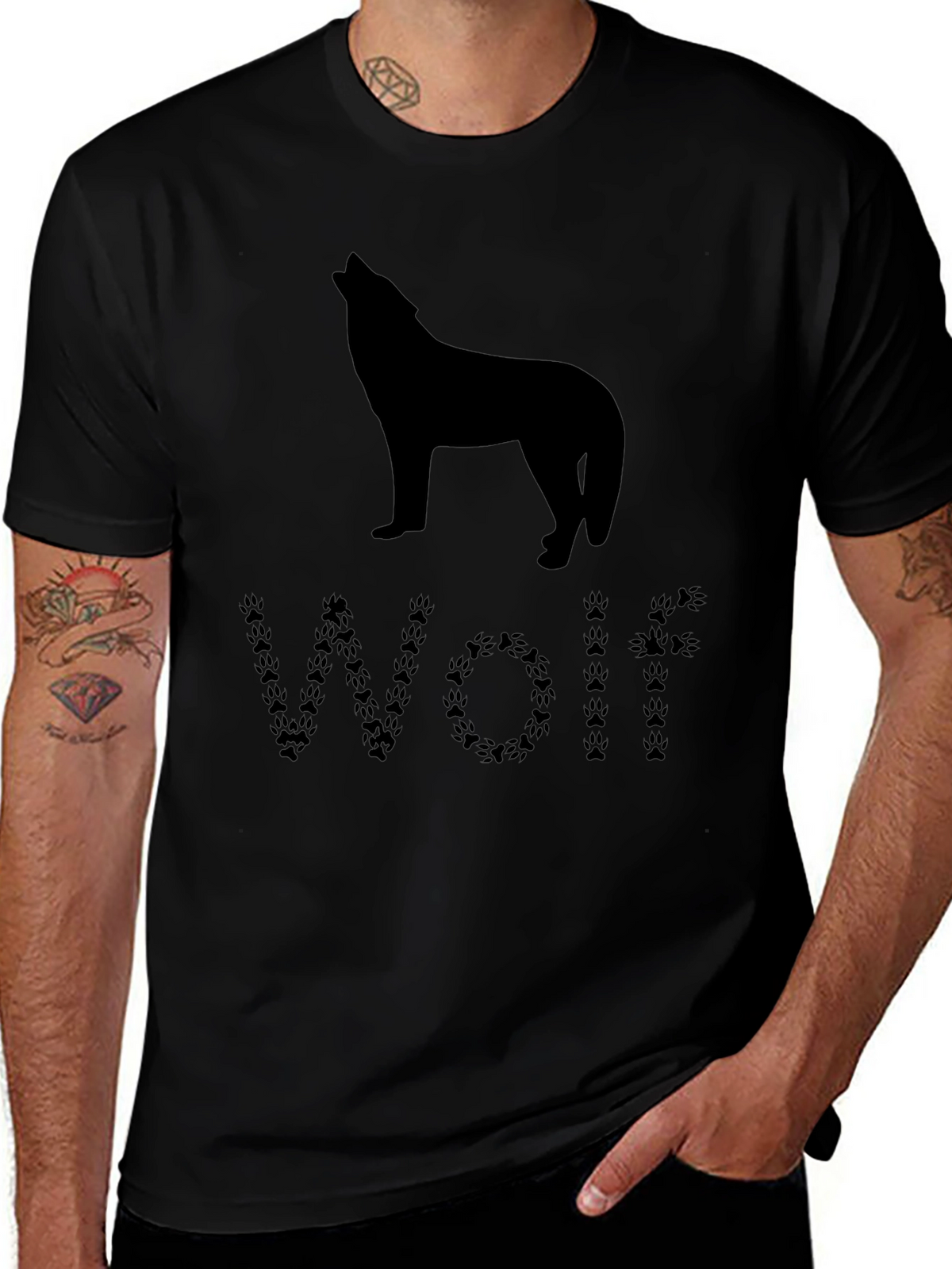 Wolf Silhouette T-Shirt - Animal Paw Print Design