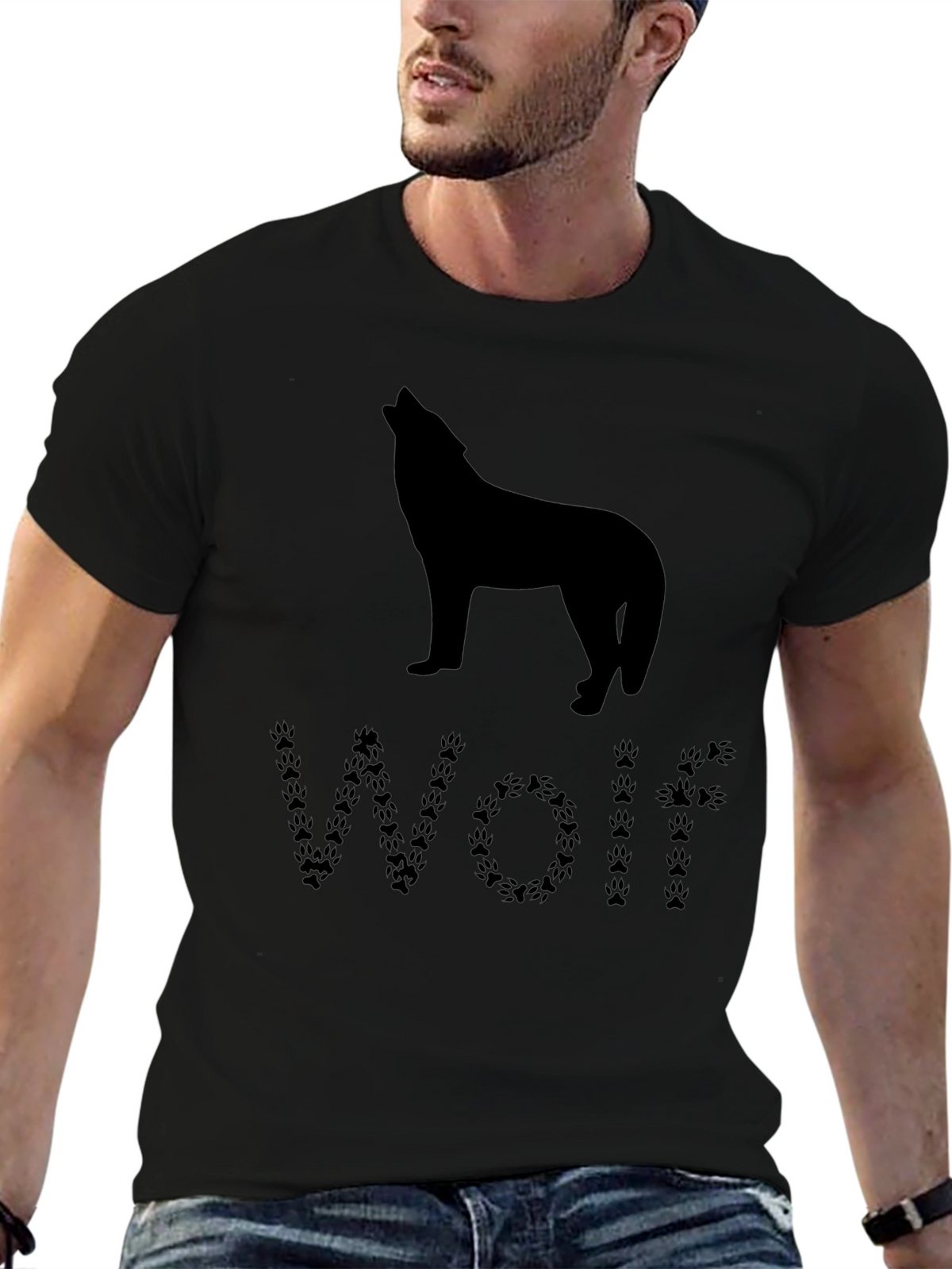 Wolf Silhouette T-Shirt - Animal Paw Print Design