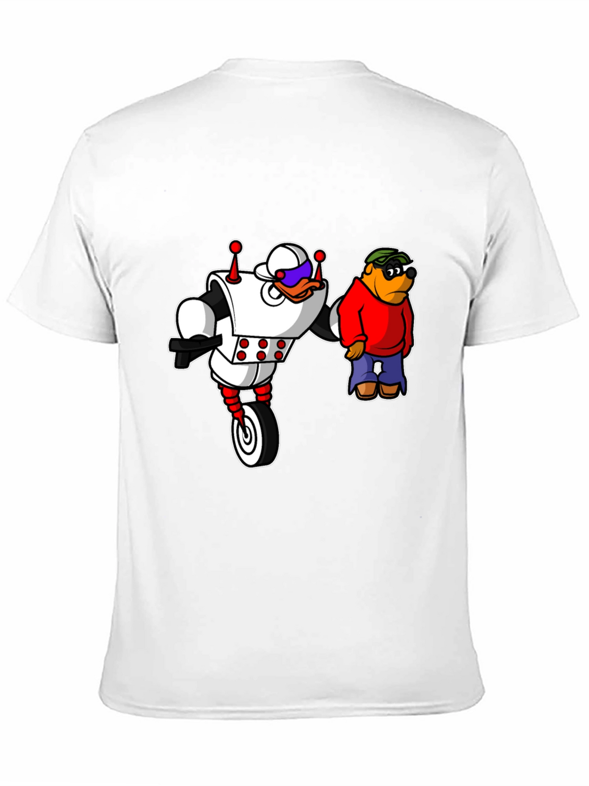 Robot Duck and Cartoon Bear Graphic T-Shirt