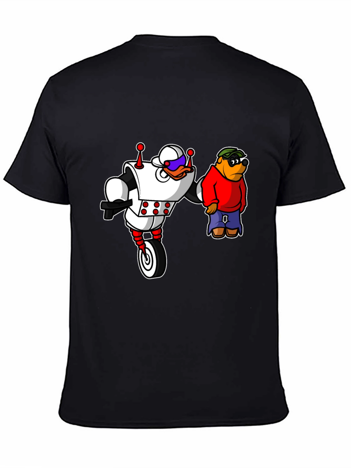 Robot Duck and Cartoon Bear Graphic T-Shirt