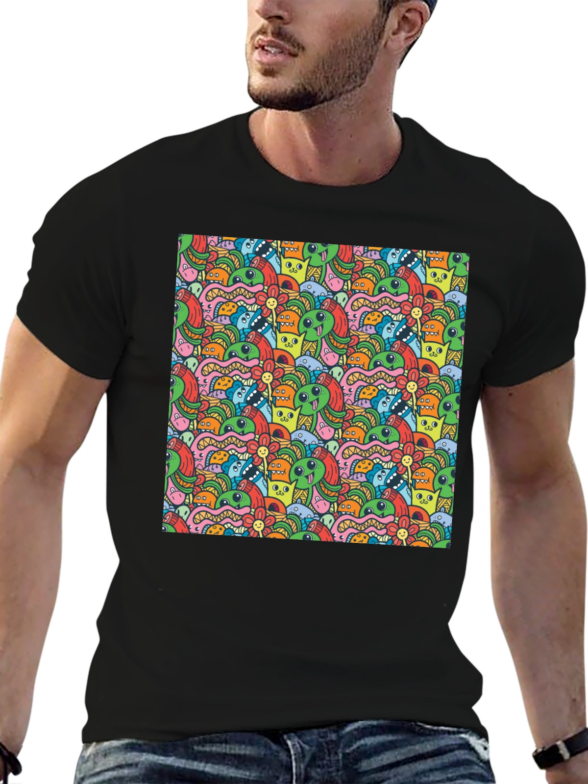 Monster Doodle Graphic Black T-Shirt