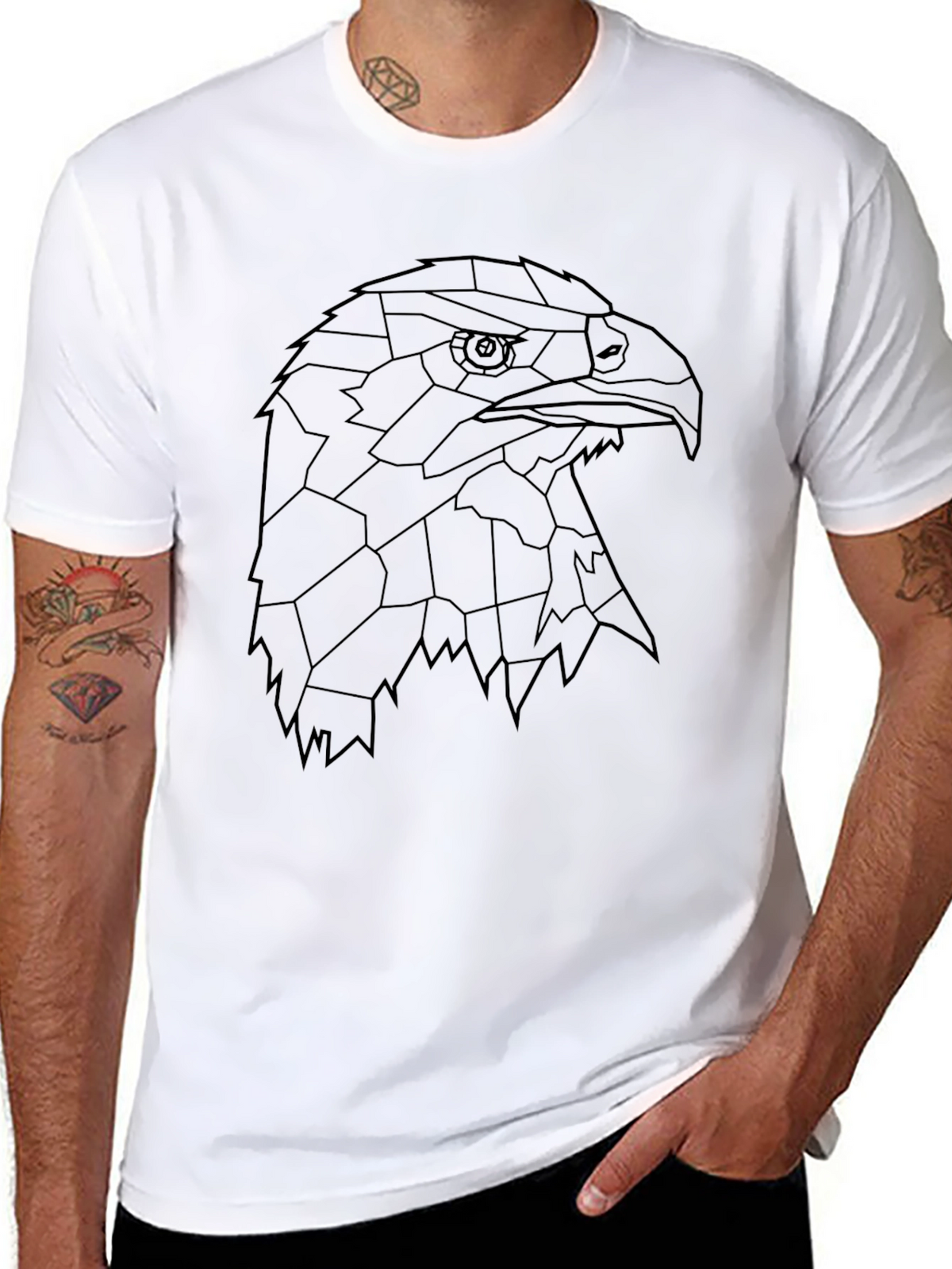 Geometric Eagle Head Black T-Shirt