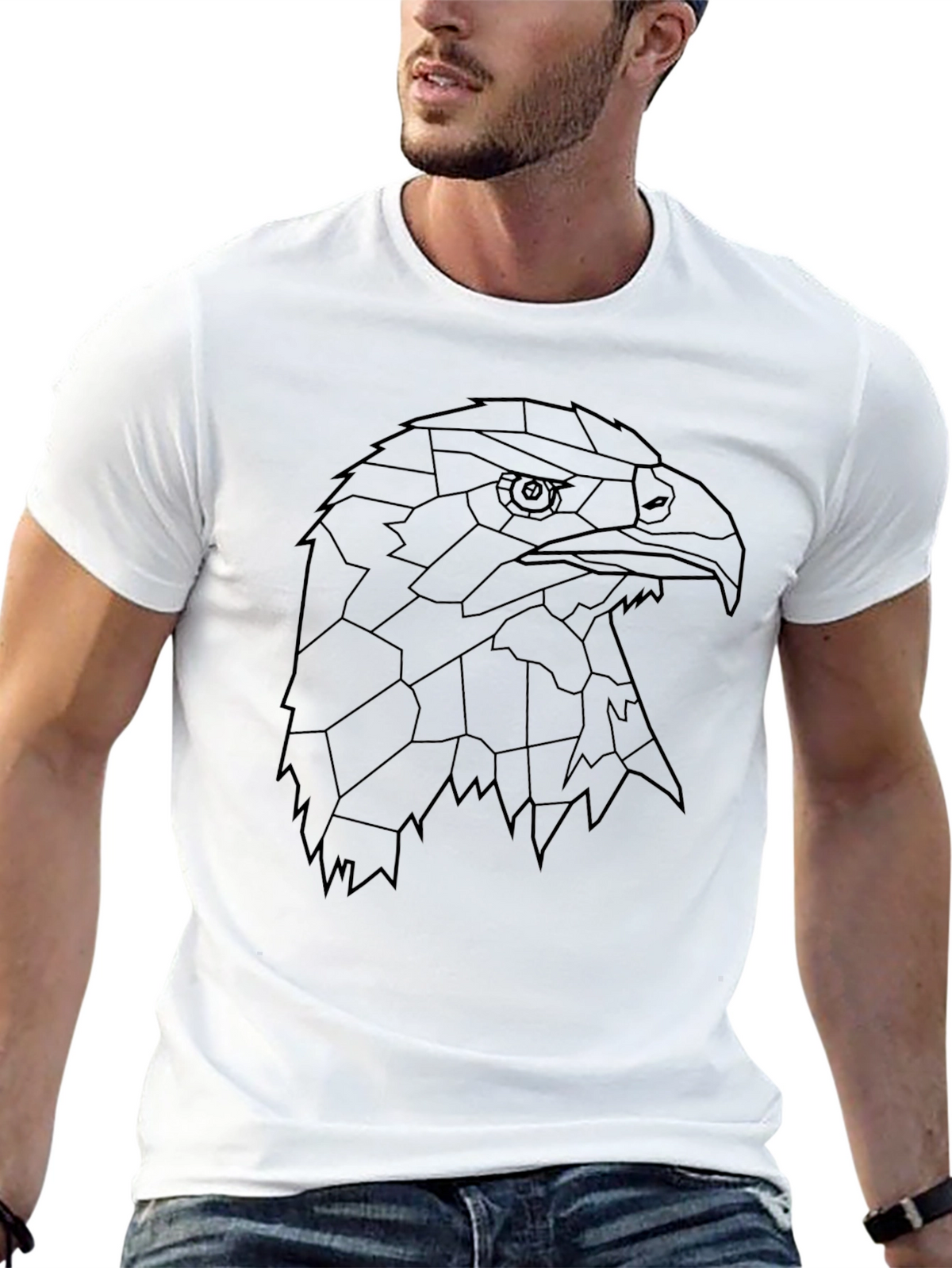 Geometric Eagle Head Black T-Shirt
