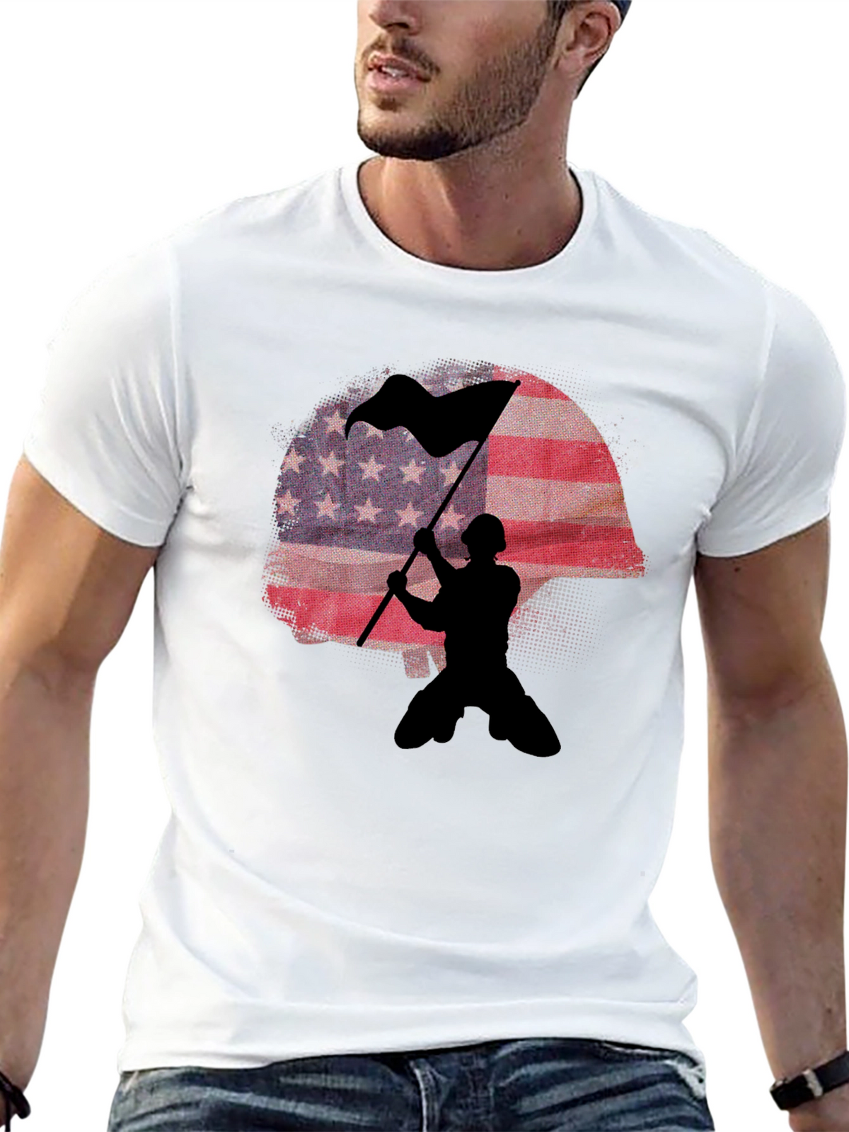 American Flag Soldier Graphic T-Shirt