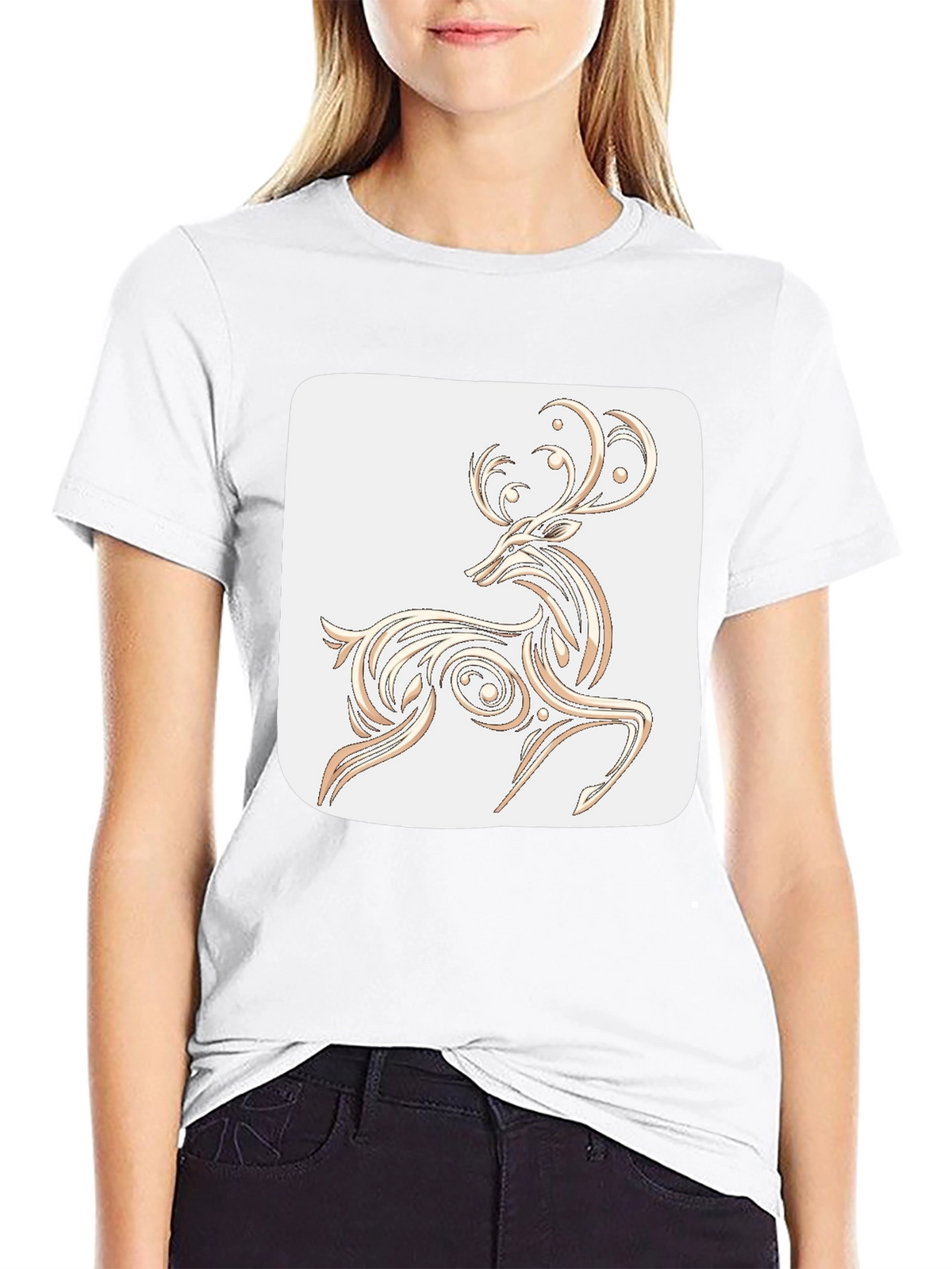 Elegant Deer Graphic Tee - Black