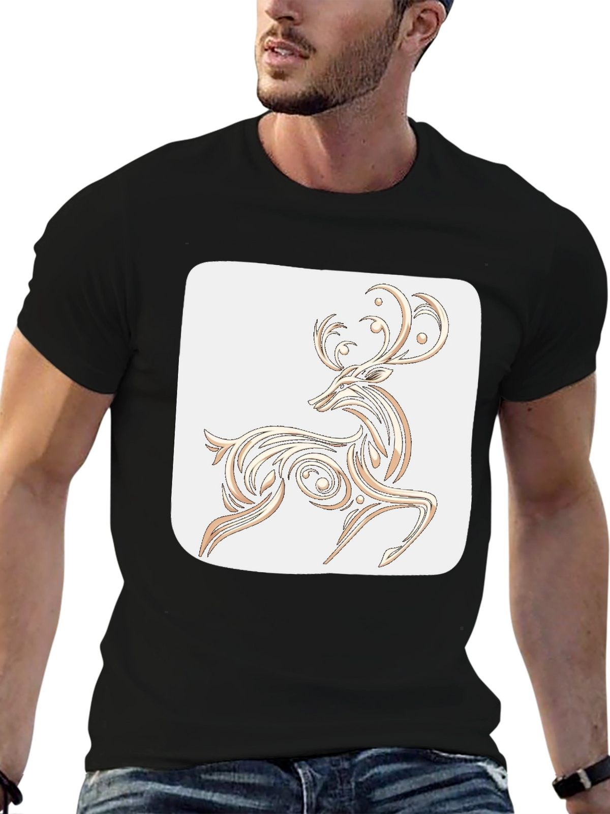 Elegant Deer Graphic Tee - Black