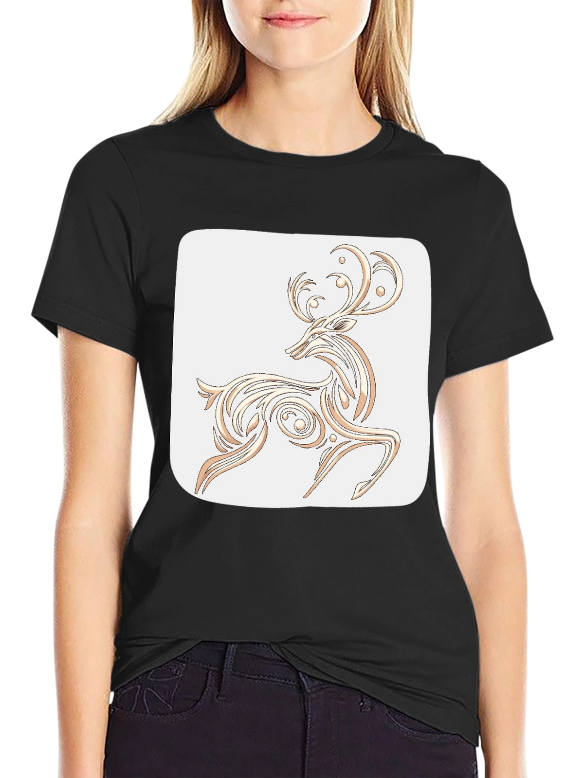 Elegant Deer Graphic Tee - Black