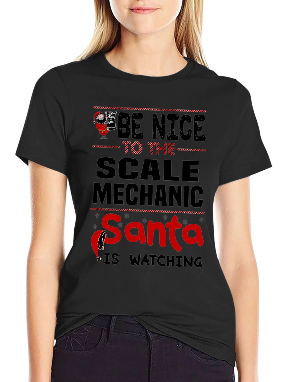 Be Nice to the Scale Mechanic Santa Watching T-Shirt