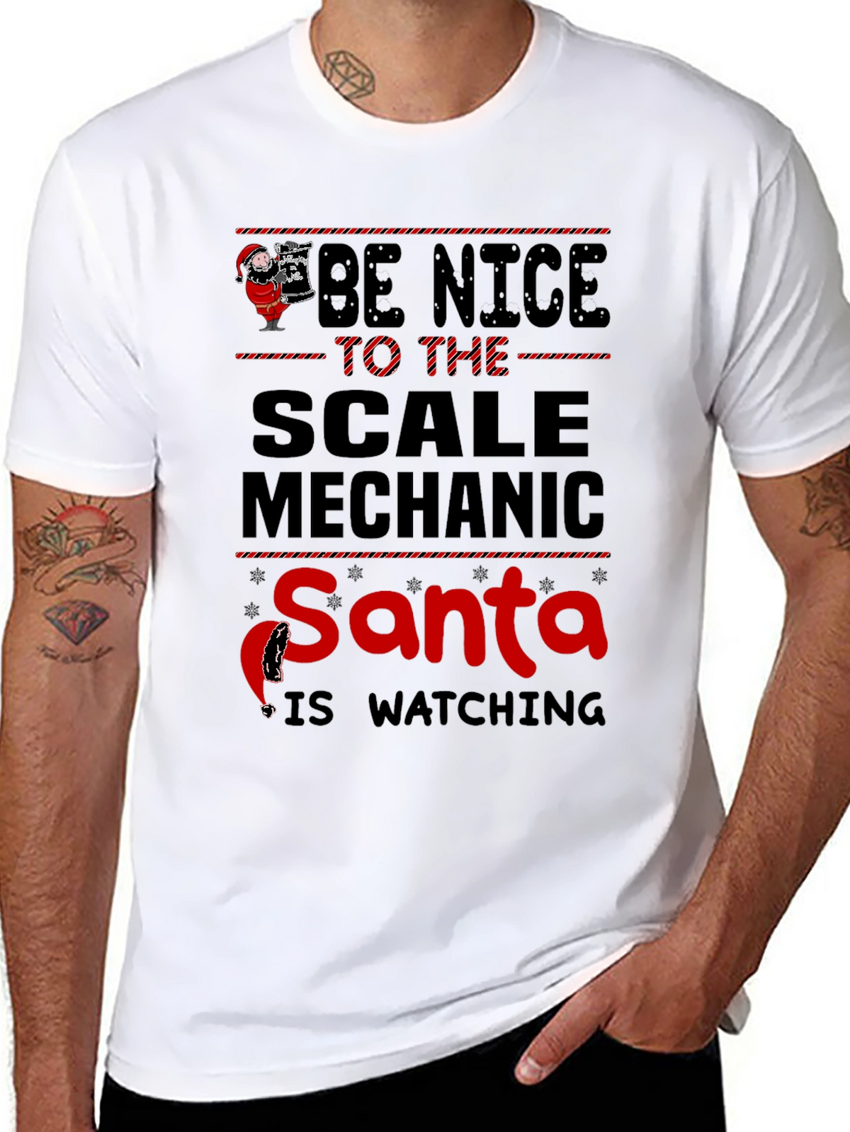 Be Nice to the Scale Mechanic Santa Watching T-Shirt