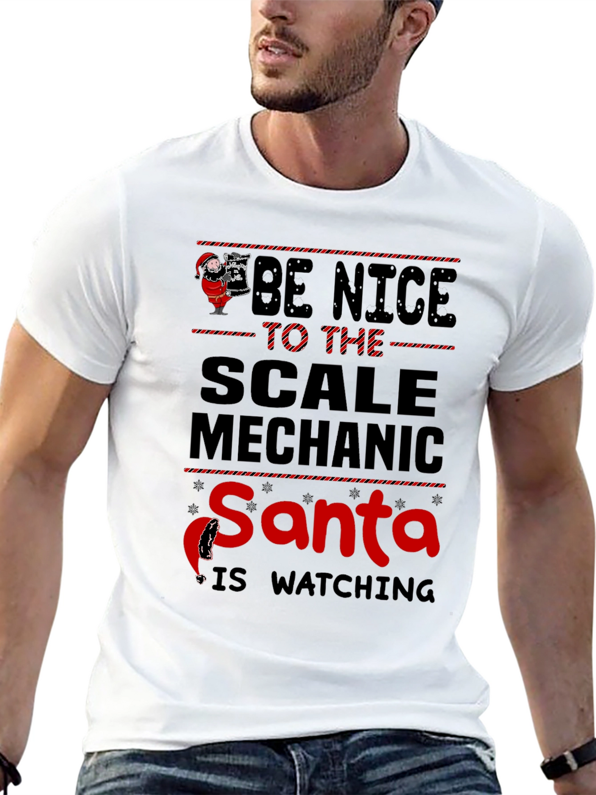 Be Nice to the Scale Mechanic Santa Watching T-Shirt