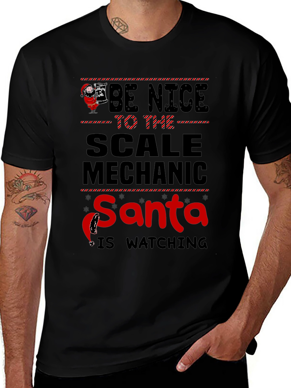 Be Nice to the Scale Mechanic Santa Watching T-Shirt