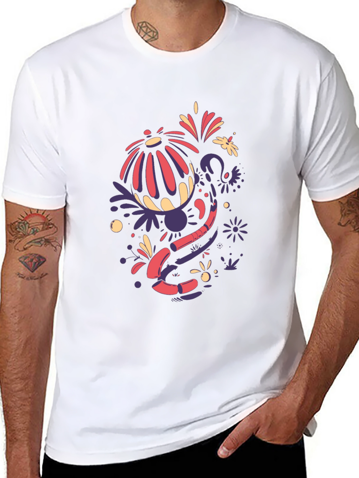 Funky Floral Graphic Tee - Black Cotton Blend