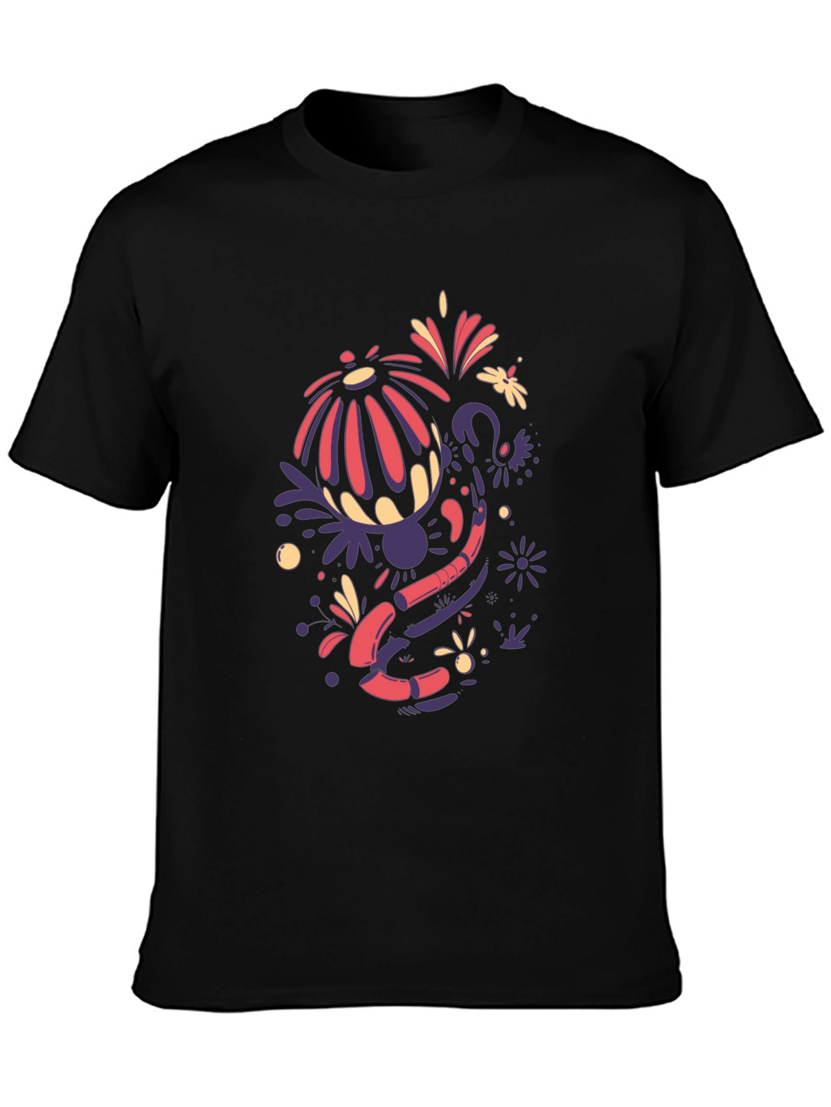 Funky Floral Graphic Tee - Black Cotton Blend