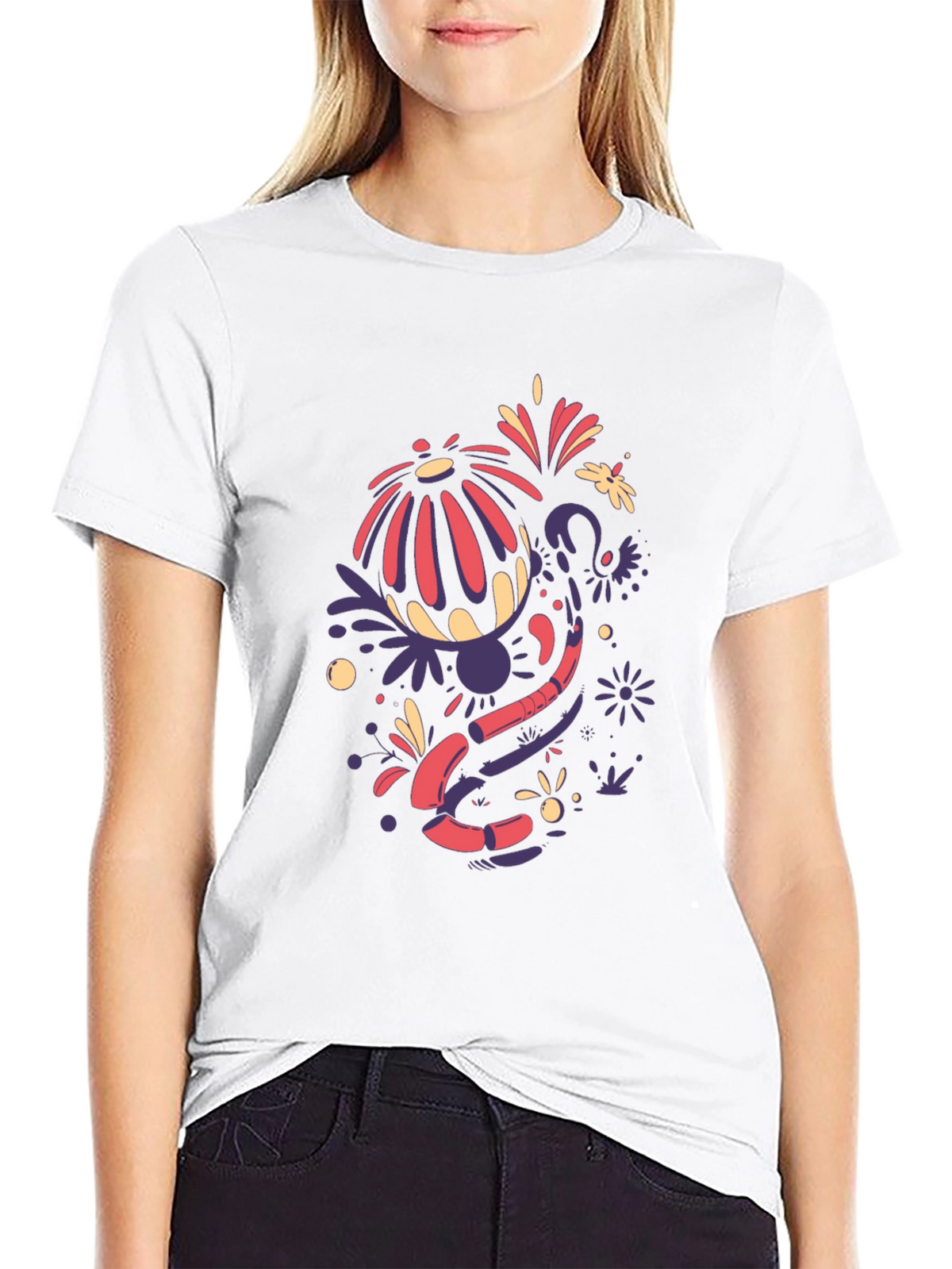 Funky Floral Graphic Tee - Black Cotton Blend