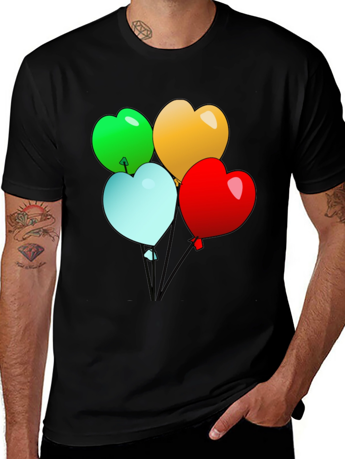 Heart Balloons Graphic Tee - Black Casual Shirt