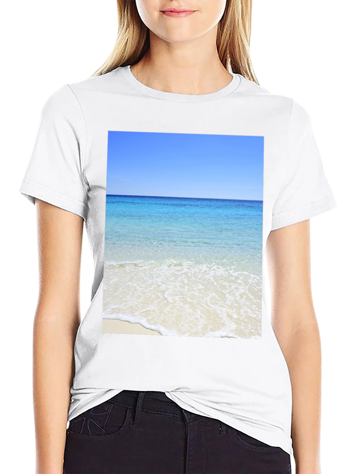 Ocean View Black T-Shirt - Beach Scene