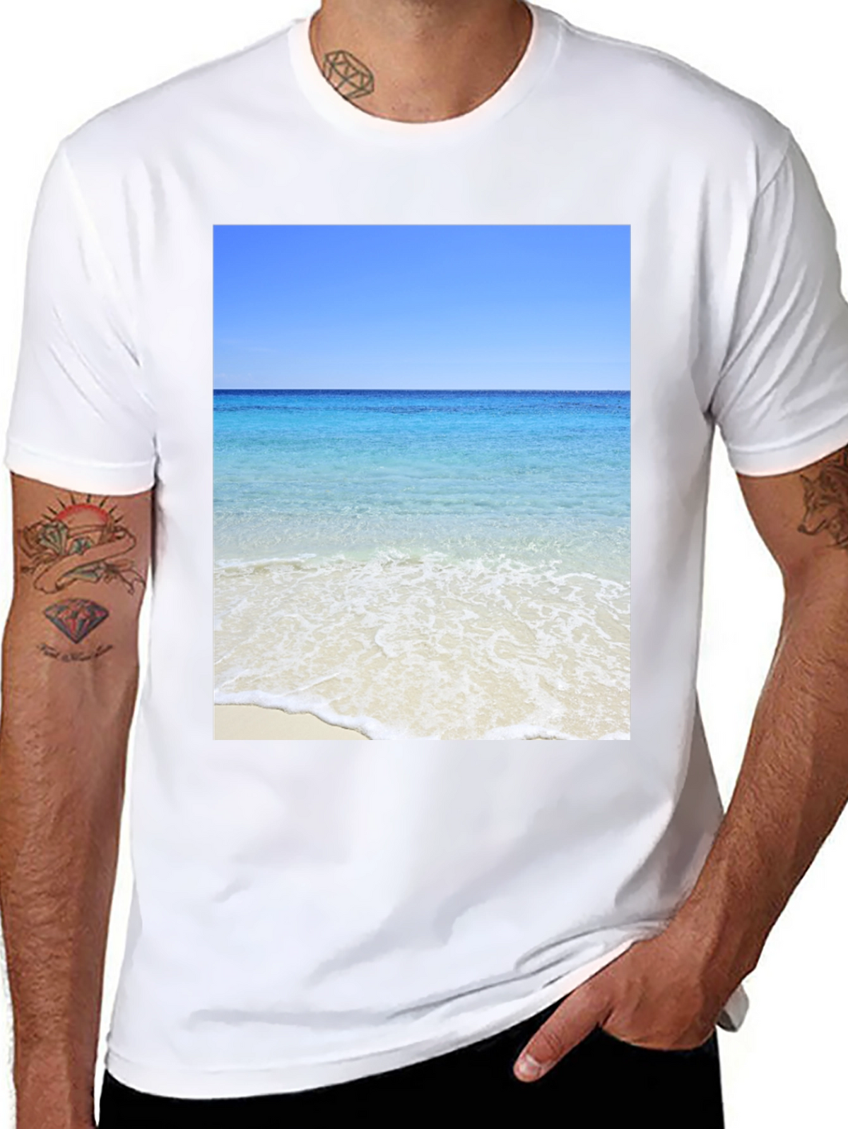 Ocean View Black T-Shirt - Beach Scene