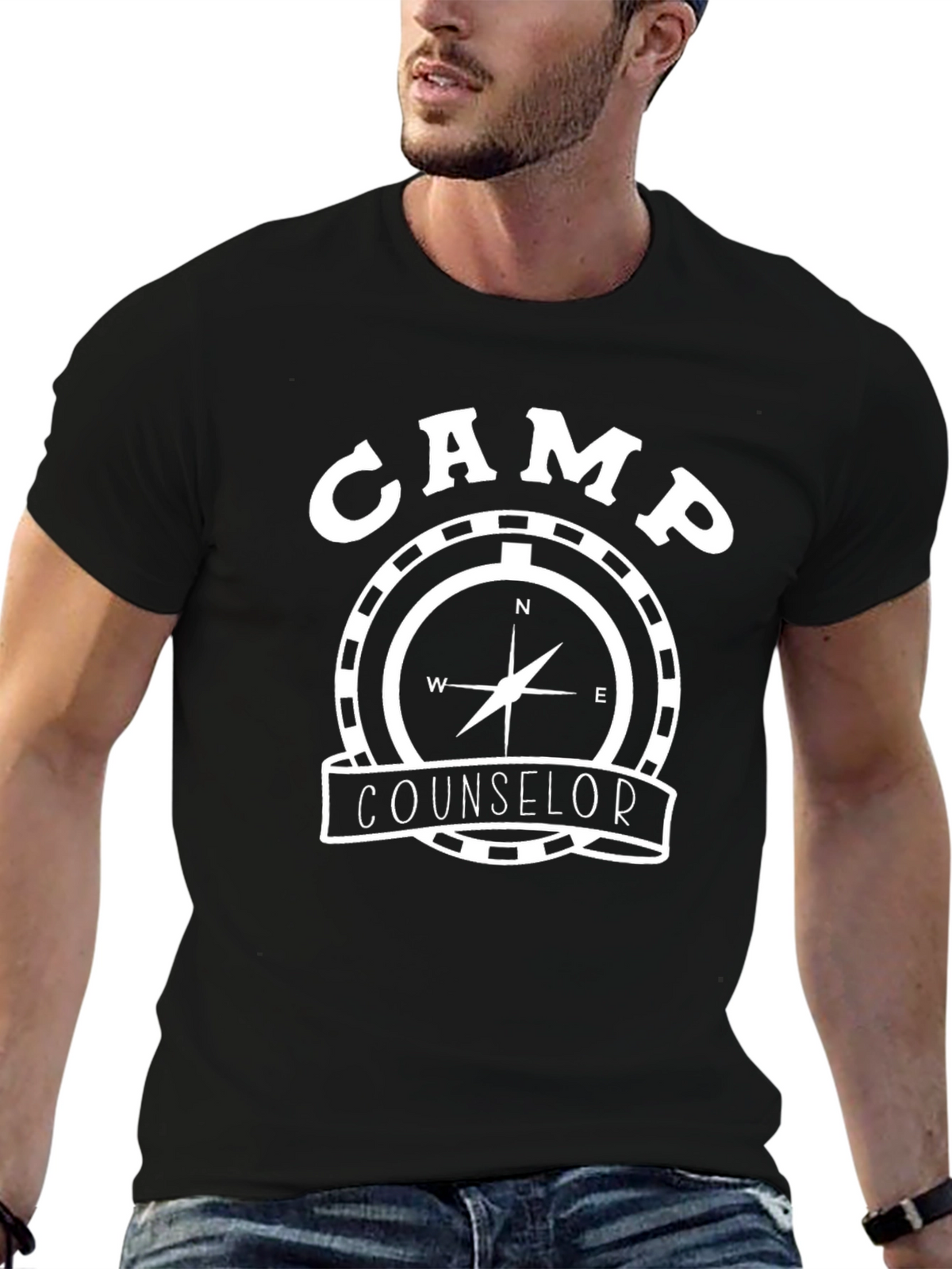 Camp Counselor Compass Graphic Tee - Black