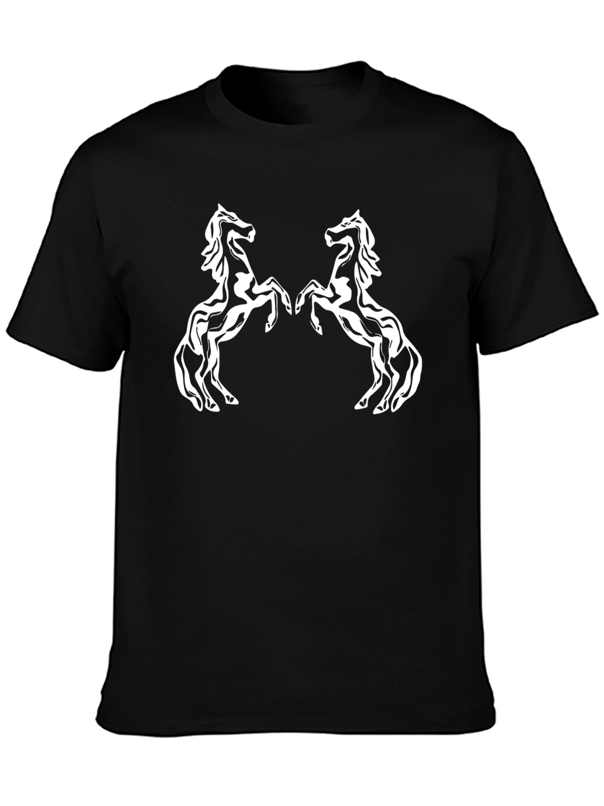 Black T-Shirt with White Horse Design