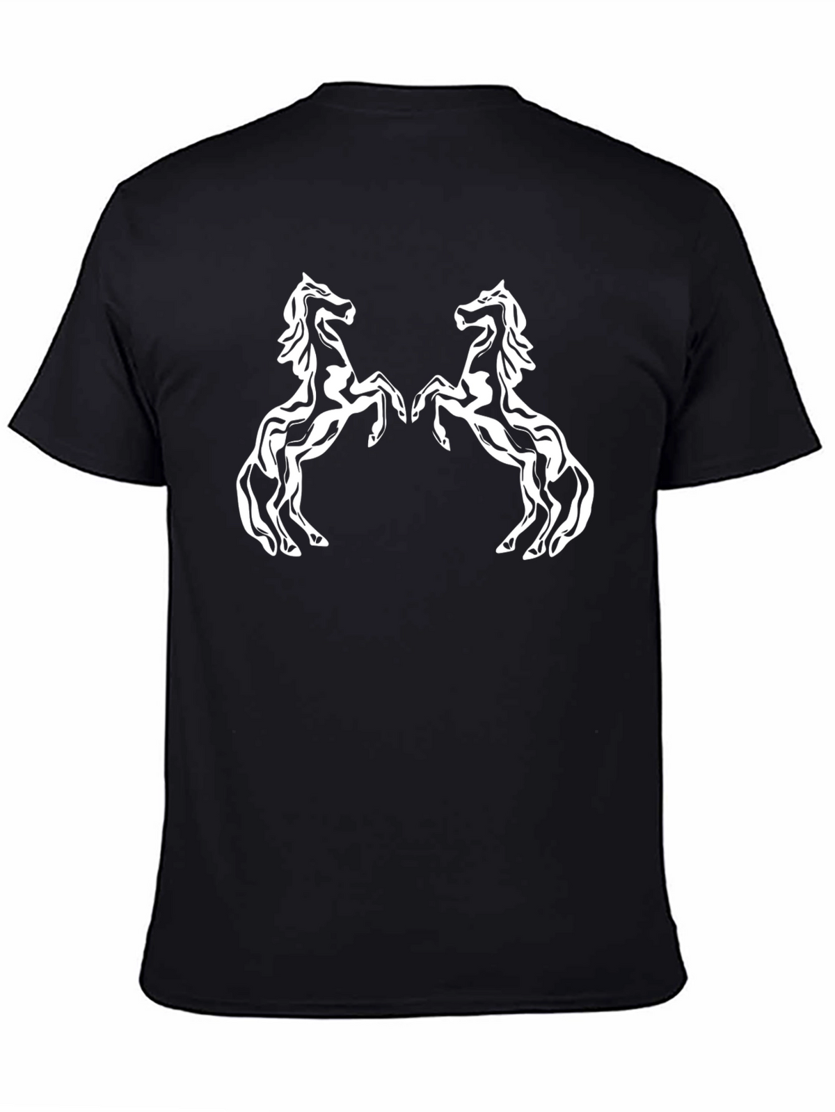 Black T-Shirt with White Horse Design