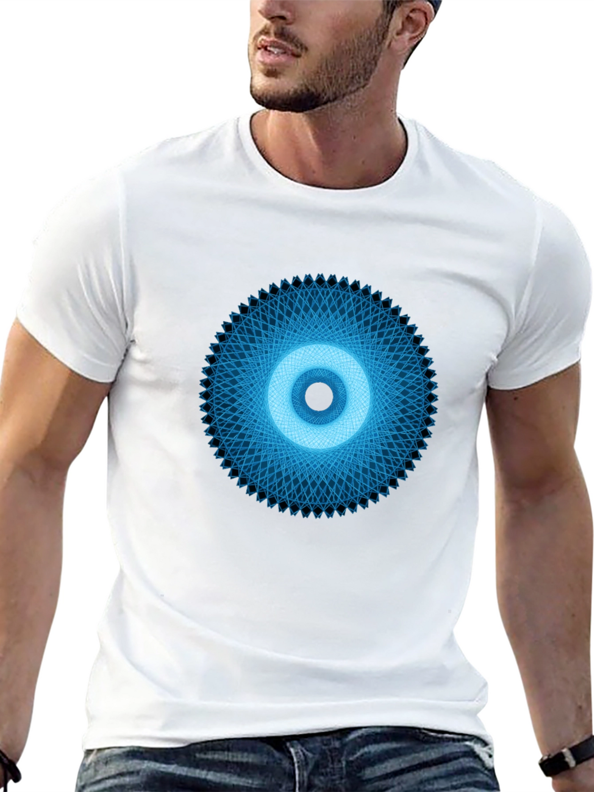Geometric Eye Graphic Tee - Black Crew Neck