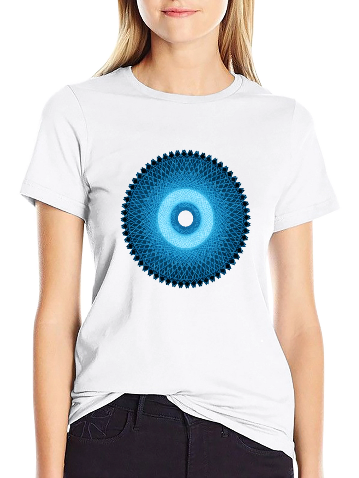 Geometric Eye Graphic Tee - Black Crew Neck