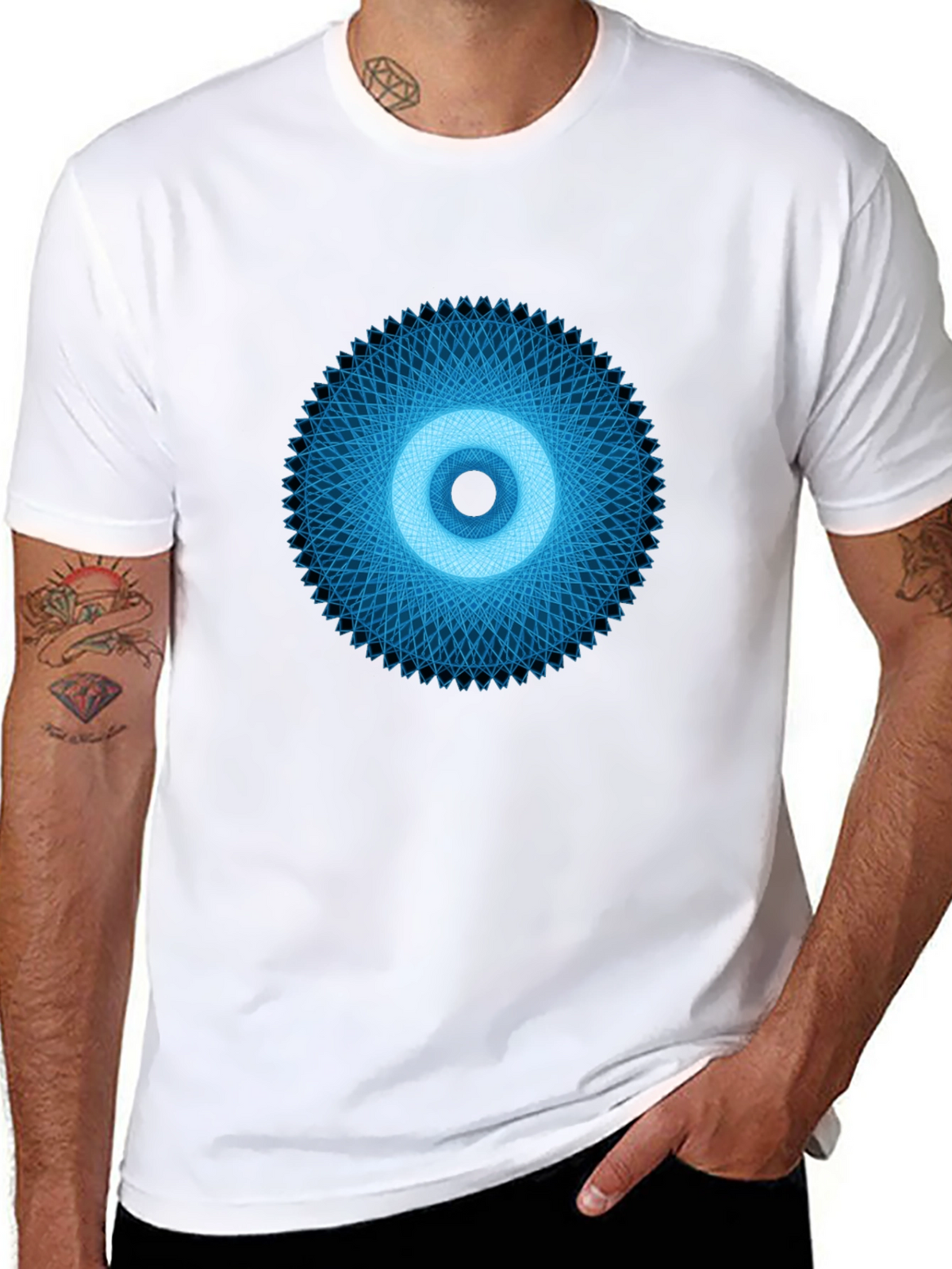 Geometric Eye Graphic Tee - Black Crew Neck