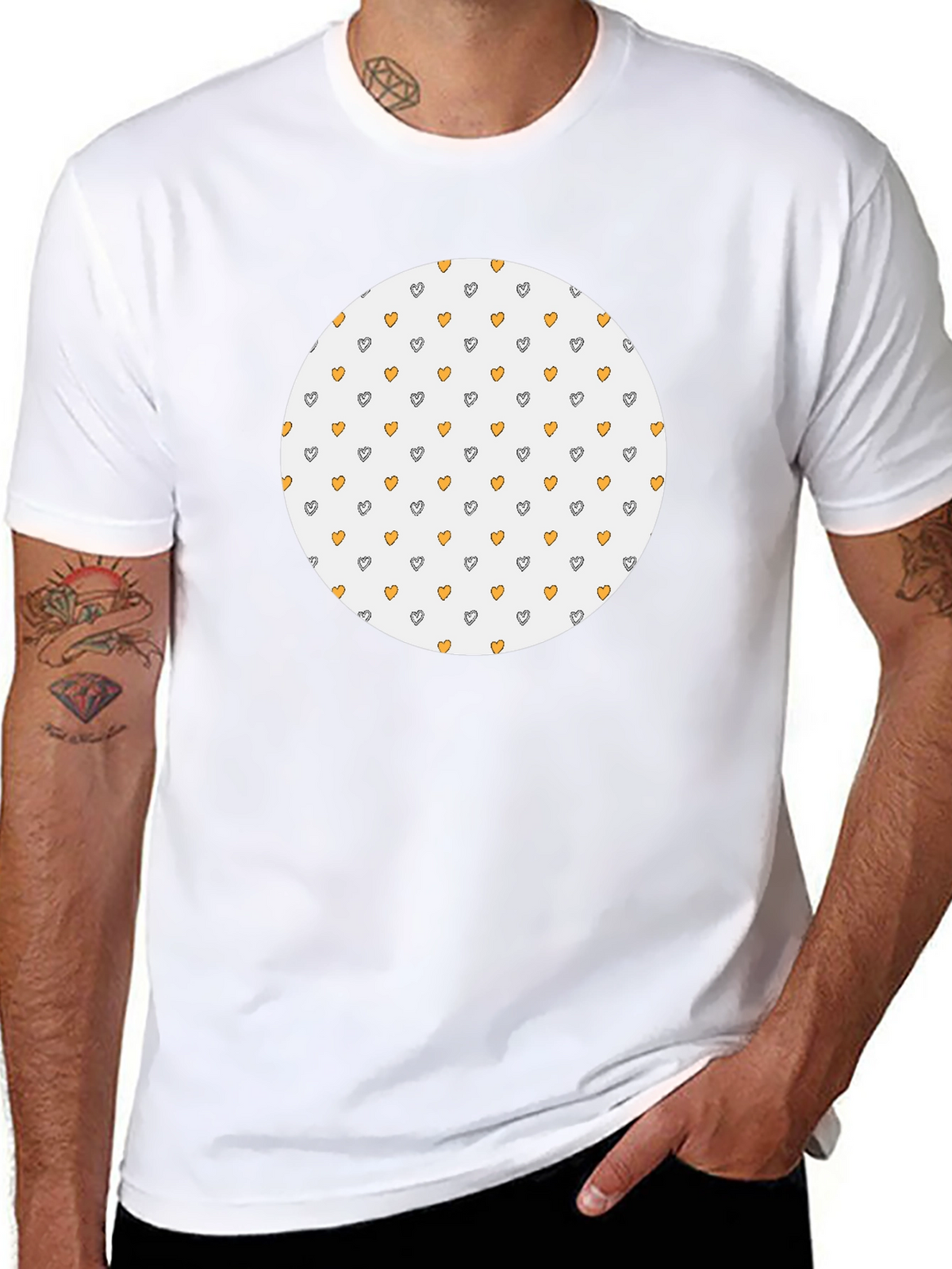 Black T-Shirt with Heart Pattern Circle