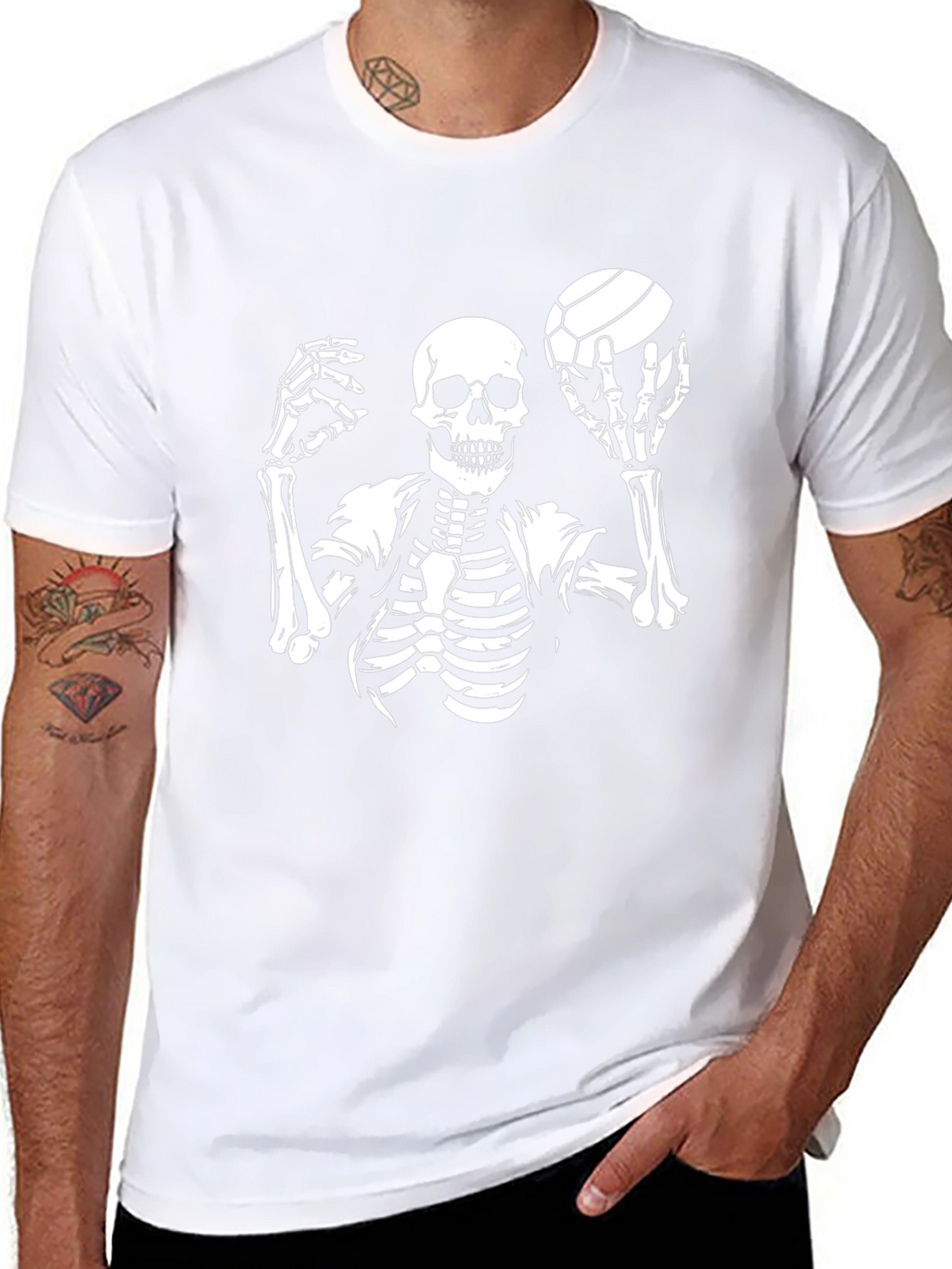 Skeleton Volleyball Graphic T-Shirt - Unique Halloween Tee